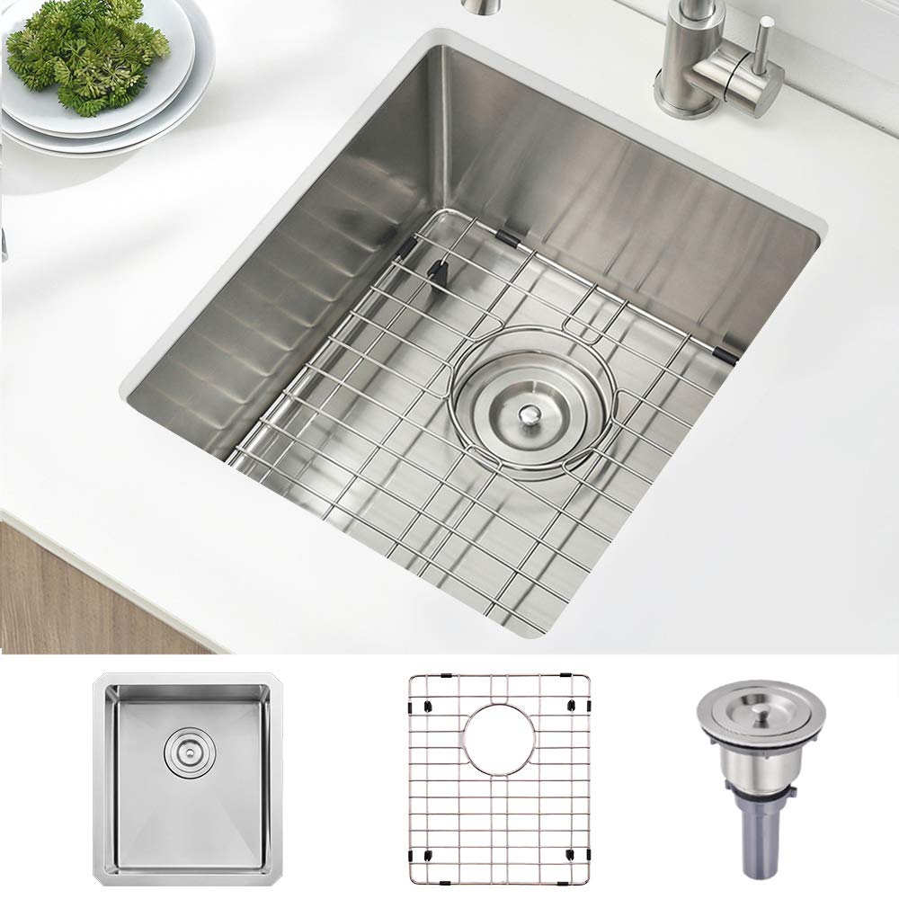 Stainless Steel Undermount Bar Sink, Boomhoze 15 X 17 Inches Small Wet Bar Sink Undermount 16 Gauge Sus304 Brushed Nickel Single