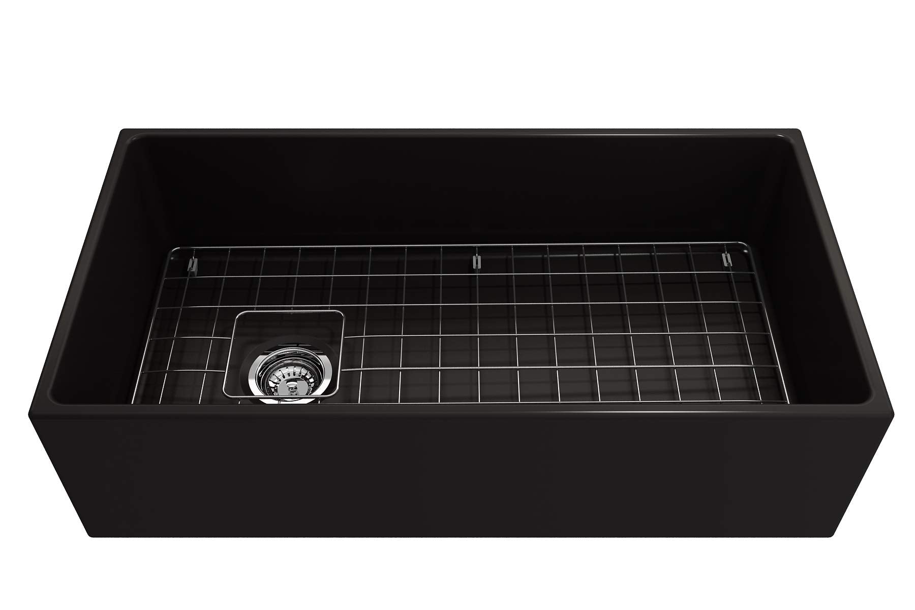 Bocchi Contempo Farmhouse Apron Front Fireclay 36 In. Single Bowl Kitchen Sink With Protective Bottom Grid And Strainer In Matte