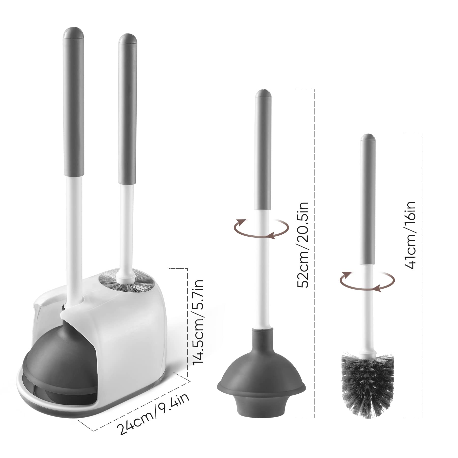 Eyliden Toilet Plunger And Brush, 2 In 1 Toilet Bowl Brush Plunger Set With Holder, Bathroom Cleaning Tools Combo With Caddy Sta