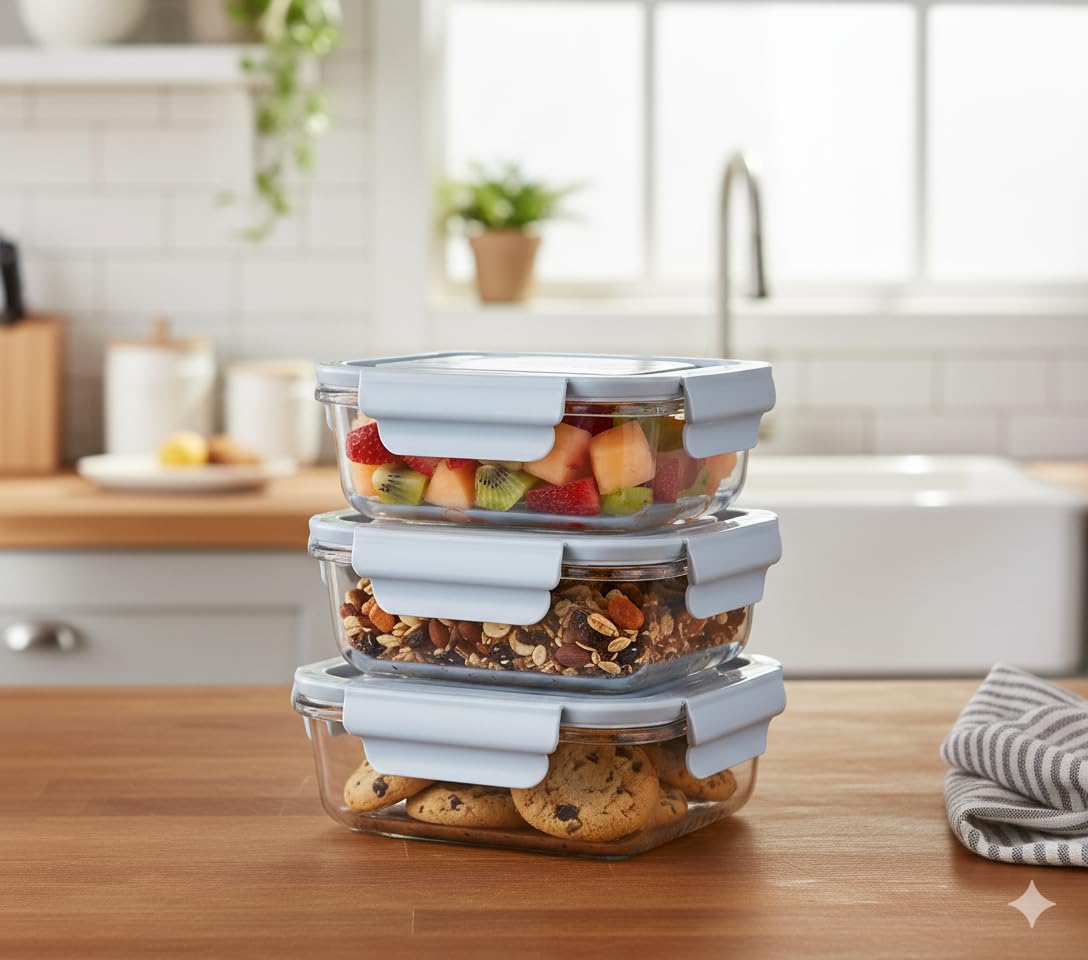 The Better Home | Lunch Boxes | Borosilicate Glass | Microwave Safe Oven Safe Leak Proof | Lunch Box For Office Home Kitchen | P