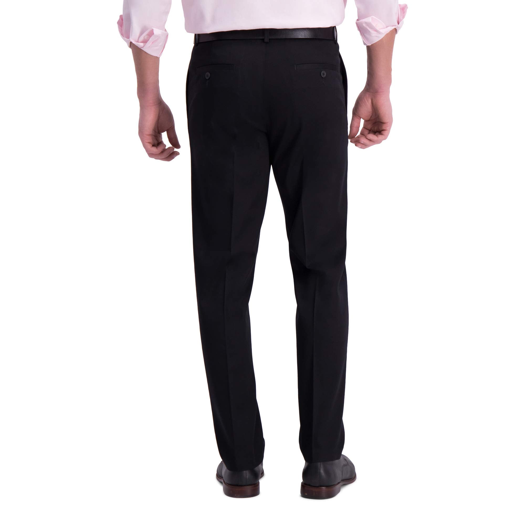Haggar Mens Iron Free Premium Khaki Straight Fit Flat Front Flex Waist Casual Pant, Black, 36 X 32