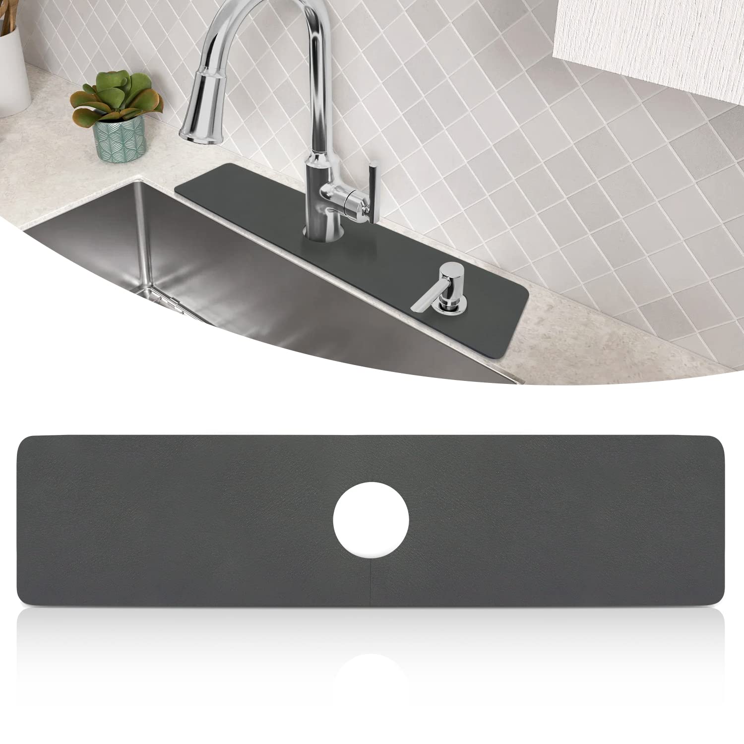 Lopnur Faucet Mat For Kitchen Sink, 24 Inch Long Kitchen Sink Splash Guard Behind Faucet, Cuttable Kitchen Faucet Mat For Bathro