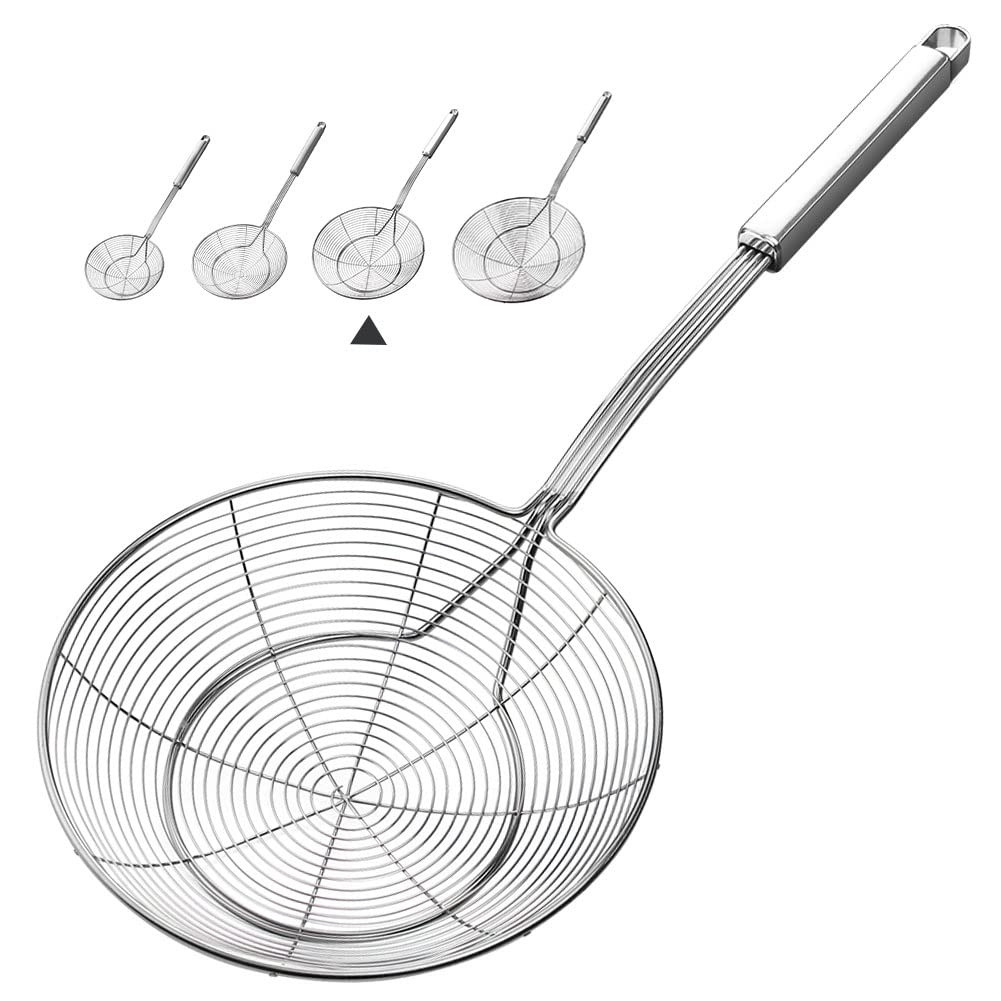 Yfwood 7 Inch Spider Strainer Skimmer, Reinforced Double Coil Wire Skimmer With Large Handle Solid Stainless Steel Strainer Ladl