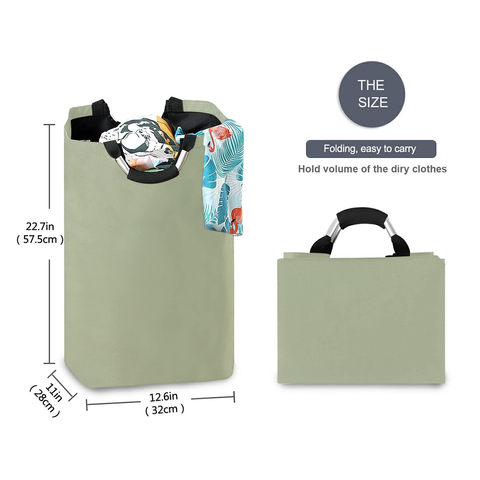 Xigua Sage Green Solid Color Laundry Hamper, Large Laundry Baskets Foldable Clothes Tote With Handles Storage Bag For Family Dor