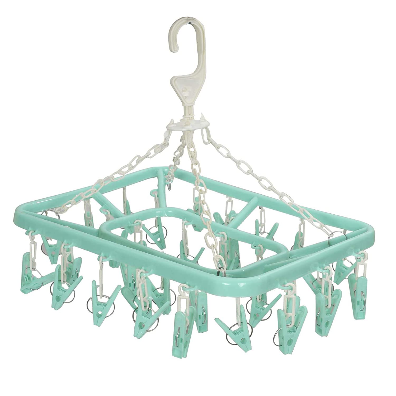 Kuber Industries Baby Clothes Hanger Rack|360 Degree Portable & Rotatable Clips|32 Clips Cloth Drying Hanger|Space Saving Travel