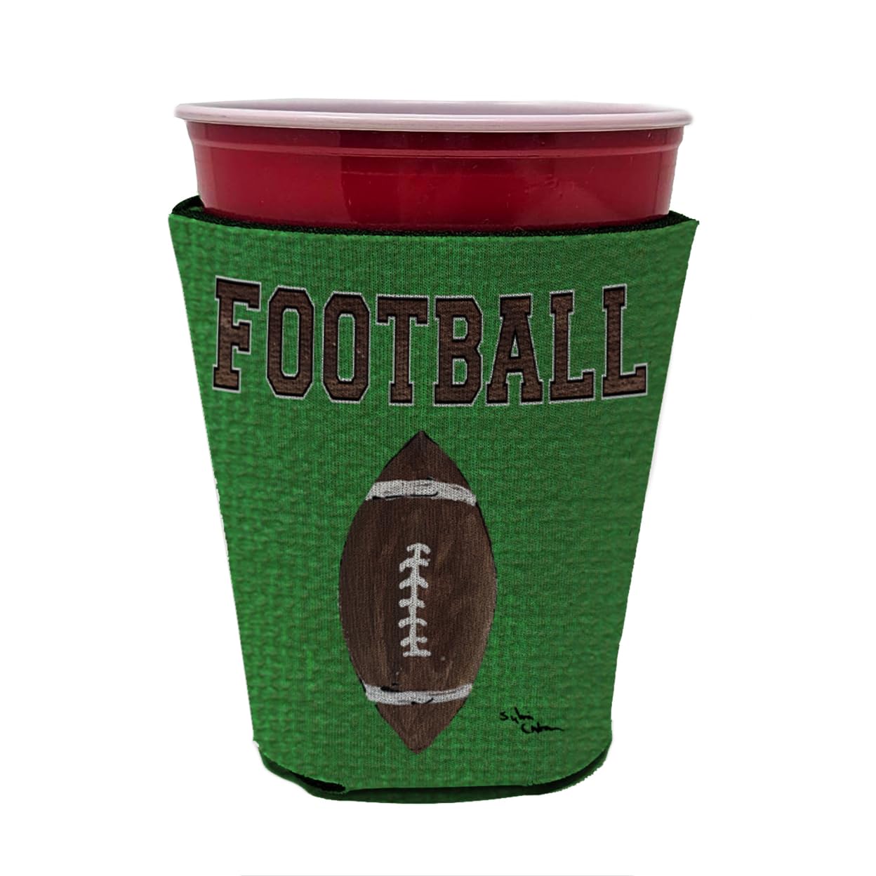 Caroline's Treasures Football Cup Hugger Sleeve, Red Cup, Fabric, Model 8487RSC, Machine Washable Insulated Beverage Holder