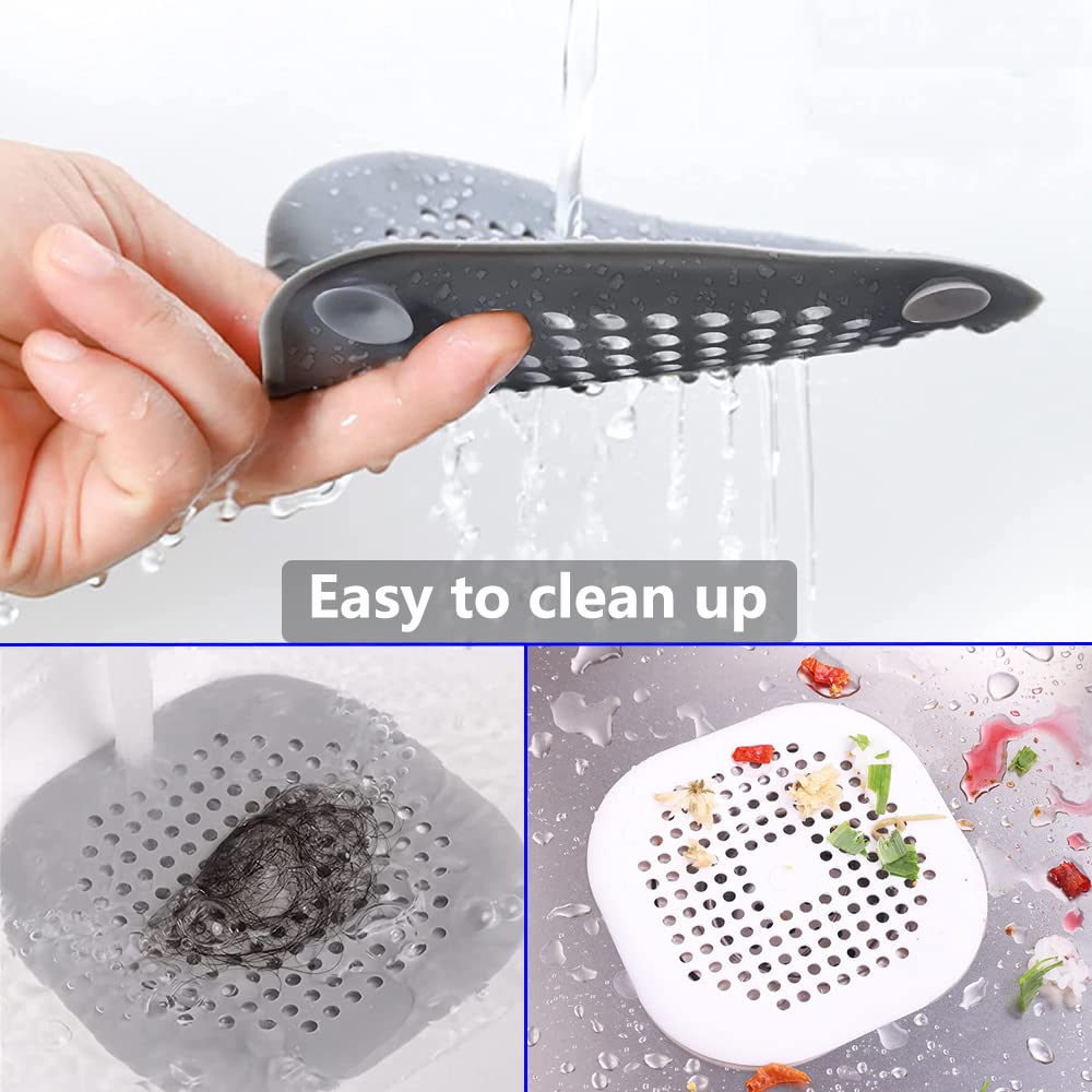 3 Pack Drain Cover Hair Catcher Pad, Silicone Tube Trap Shower With Sucker For Bathroom Kitchen, 5.5'' Flat Square Rubber Strain
