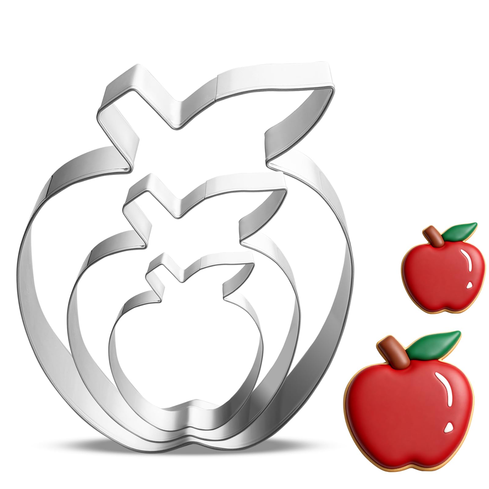 3 Piece Apple Cookie Cutter Set  3.5, 2.7, 2 Fruit Cutters Shapes