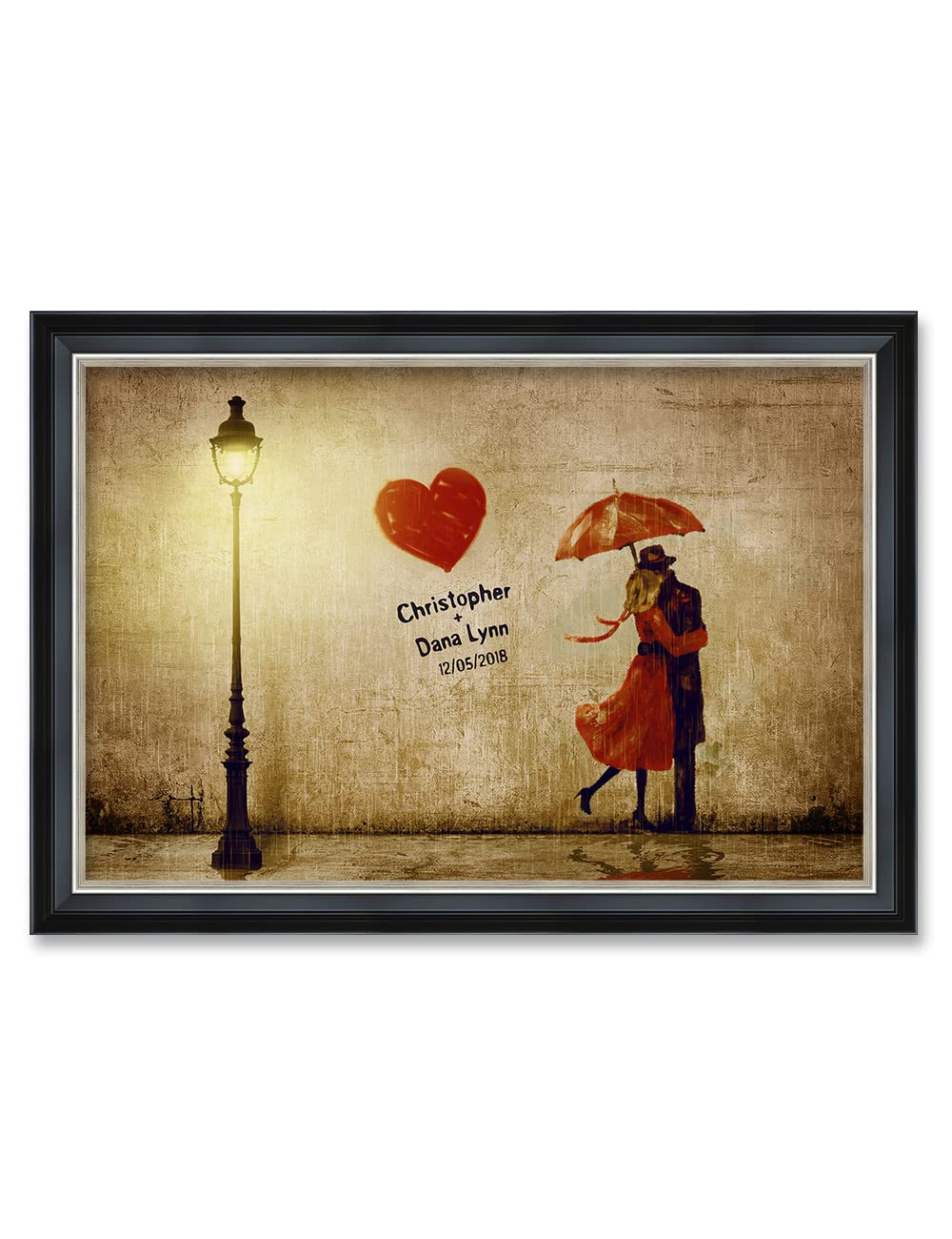 Ipic - Our First Kiss, Personalized Ideal Gift Custom Framed Wall Art With Names And Date, Giclee Prints With Solid Wood Frame,