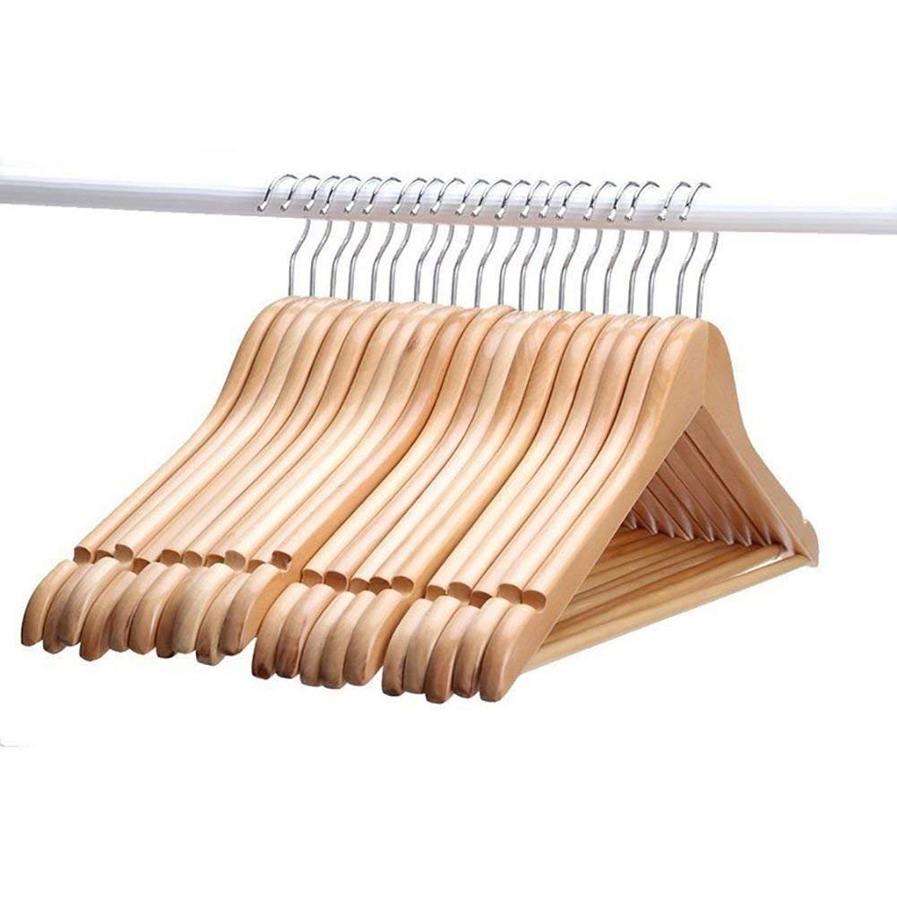 Star Work Multi Functional Solid Wooden Natural Finish Suit Coat Hangers With 2 Shoulder Notches 360 Degree Swivel Hook (30)