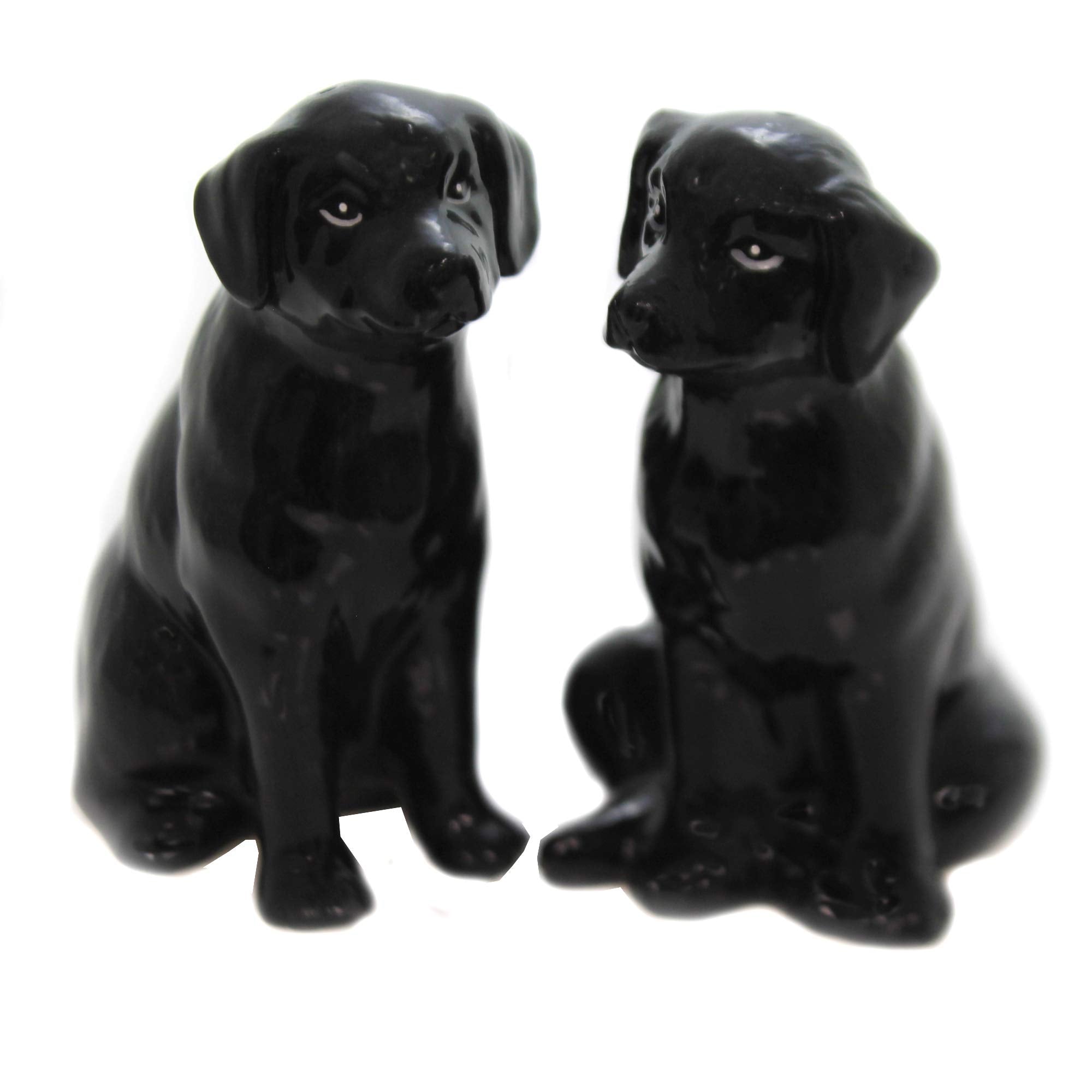 Fine Ceramic Black Labrador Dog Salt & Pepper Shakers Set, 3-3/4 H