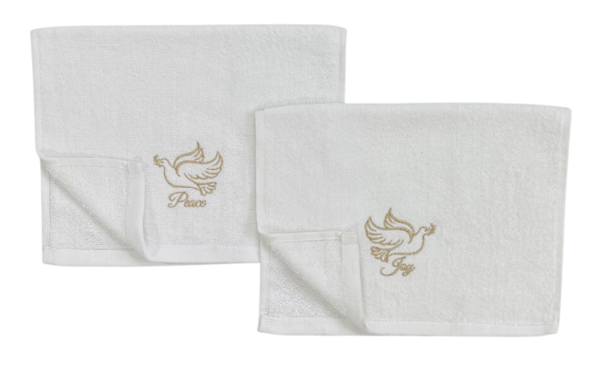 Decorative Christmas Theme Towel Set: Luxury Bathroom Plush Velour Cotton Fingertip Towels Of Gold Embroidered Doves With Peace
