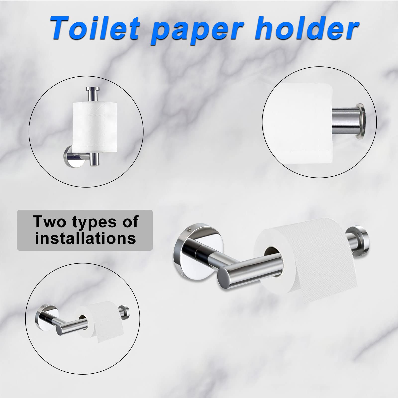 Cilee 8 Piece Polished Chrome Bathroom Hardware Set  24inch Bathroom Towel bar+Towel Ring+Toilet Paper Holder+ Robe Towel Hook  SUS304 Stainless Steel Bathroom Accessory Set