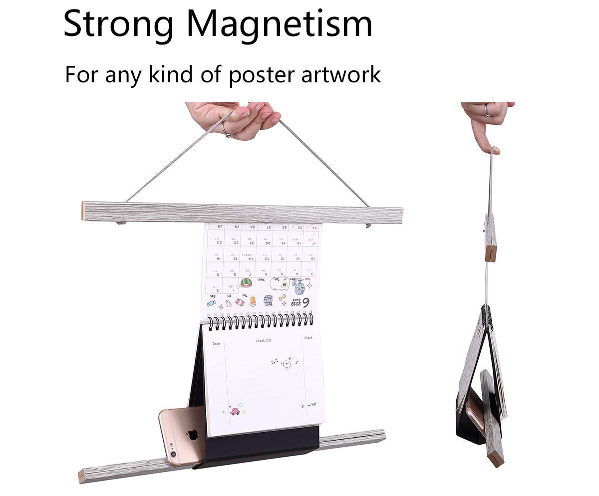 2 Pack Magnetic Poster Hanger Frame, 10X14 10X16 10X20 Light Wood Wooden Magnet Canvas Artwork Print Dowel Poster Hangers For Fr