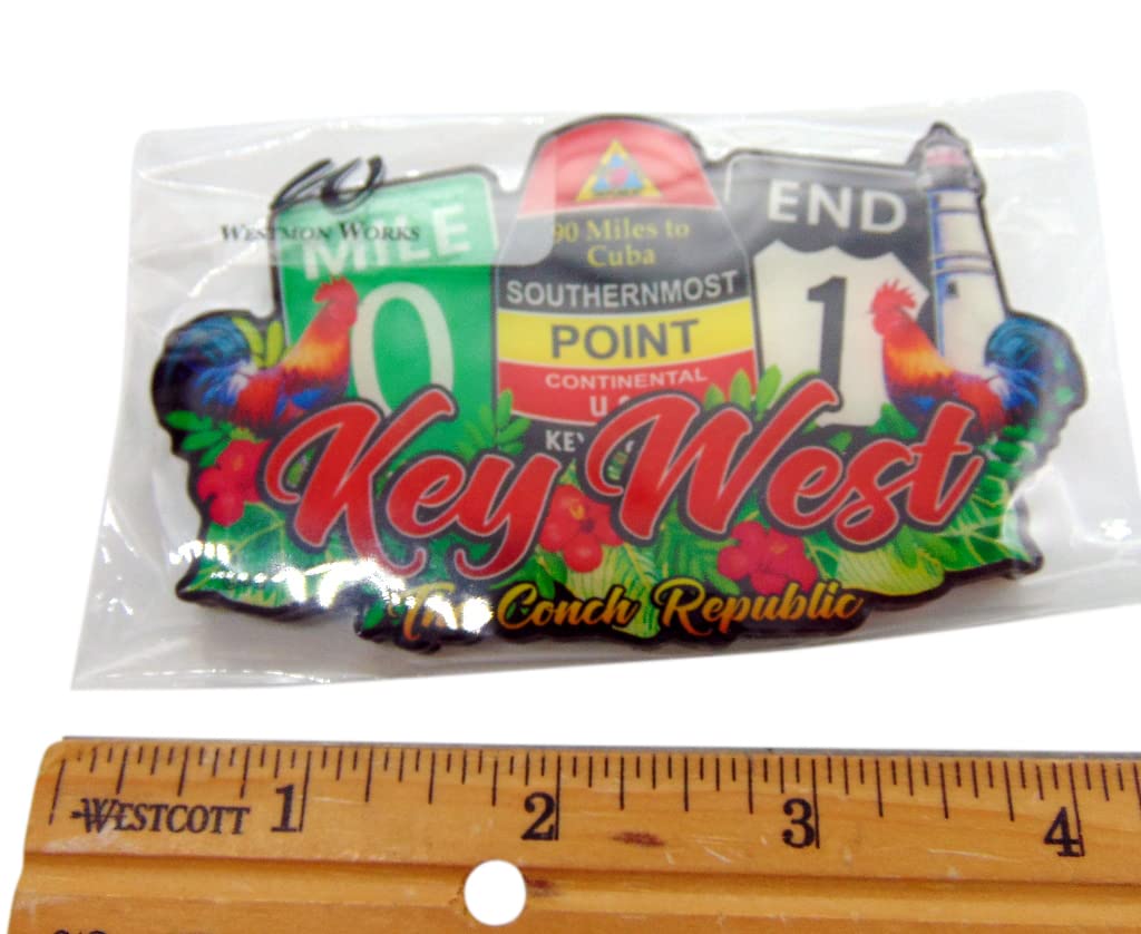Key West Florida Magnet Conch Republic Souvenir Vacation Memory Fridge D?cor with Southernmost Point and Mile 0  3 1/2 Inch Long