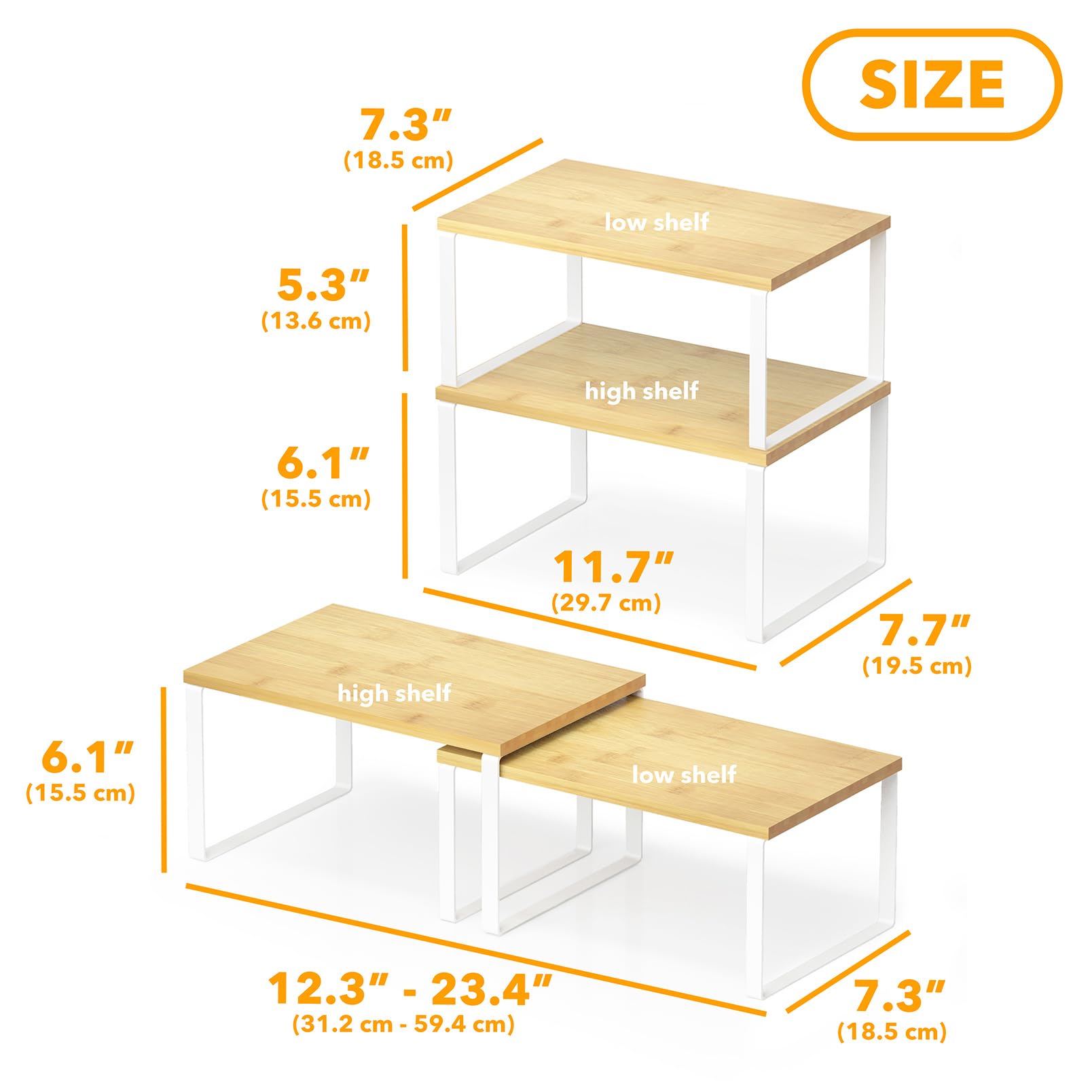 Spaceaid Cabinet Shelf Organizers 2 Pack, Kitchen Counter Rack Shelves Riser, Stackable Expandable Spice Rack, Pantry Cupboard S
