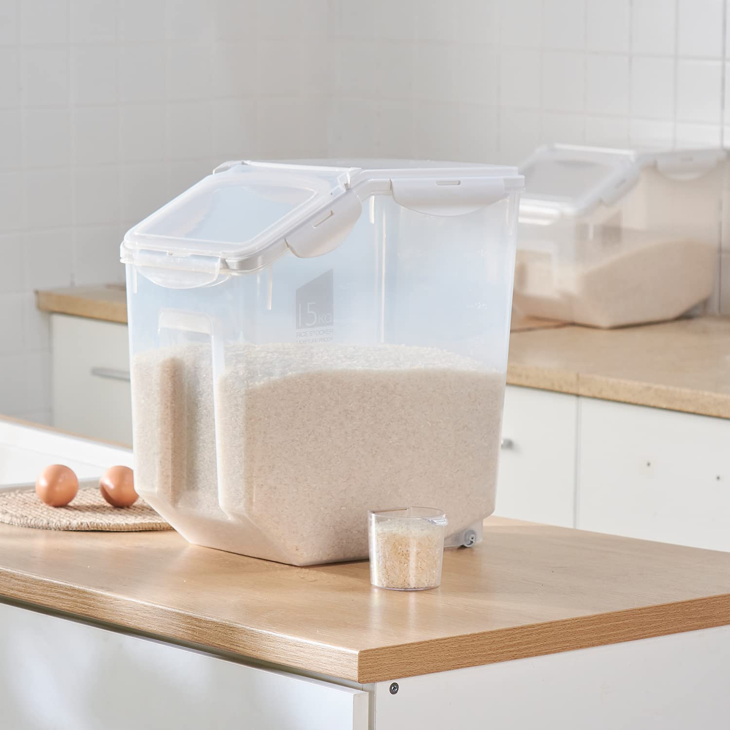 Hanamya 15 Liter / 30 Lbs Rice Storage Container With Measuring Cup, Bpa Free, For Rice | Grain | Pet Food | Flour, 2 Counts, Cl