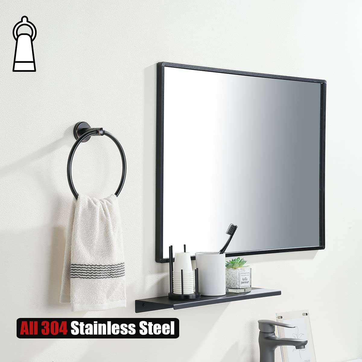 JQK Towel Ring Oil Rubbed Bronze  Stainless Steel Hand Towel Holder for Bathroom  ORB Wall Mount  TR130-ORB
