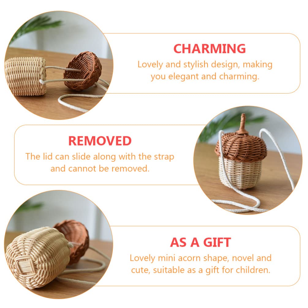 Doitool Hand Woven Rattan Basket Cute Acorn Shaped Basket Shoulder Basket Bag Kids Crossbody Bag Wall Hanging Basket Armhouse De