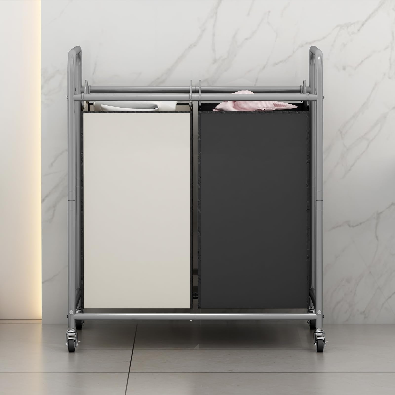 Suoernuo Laundry Sorter Basket 2 Bag Laundry Hamper Cart With Rolling Lockable Wheels And Removable Bags Laundry Organizer Cart