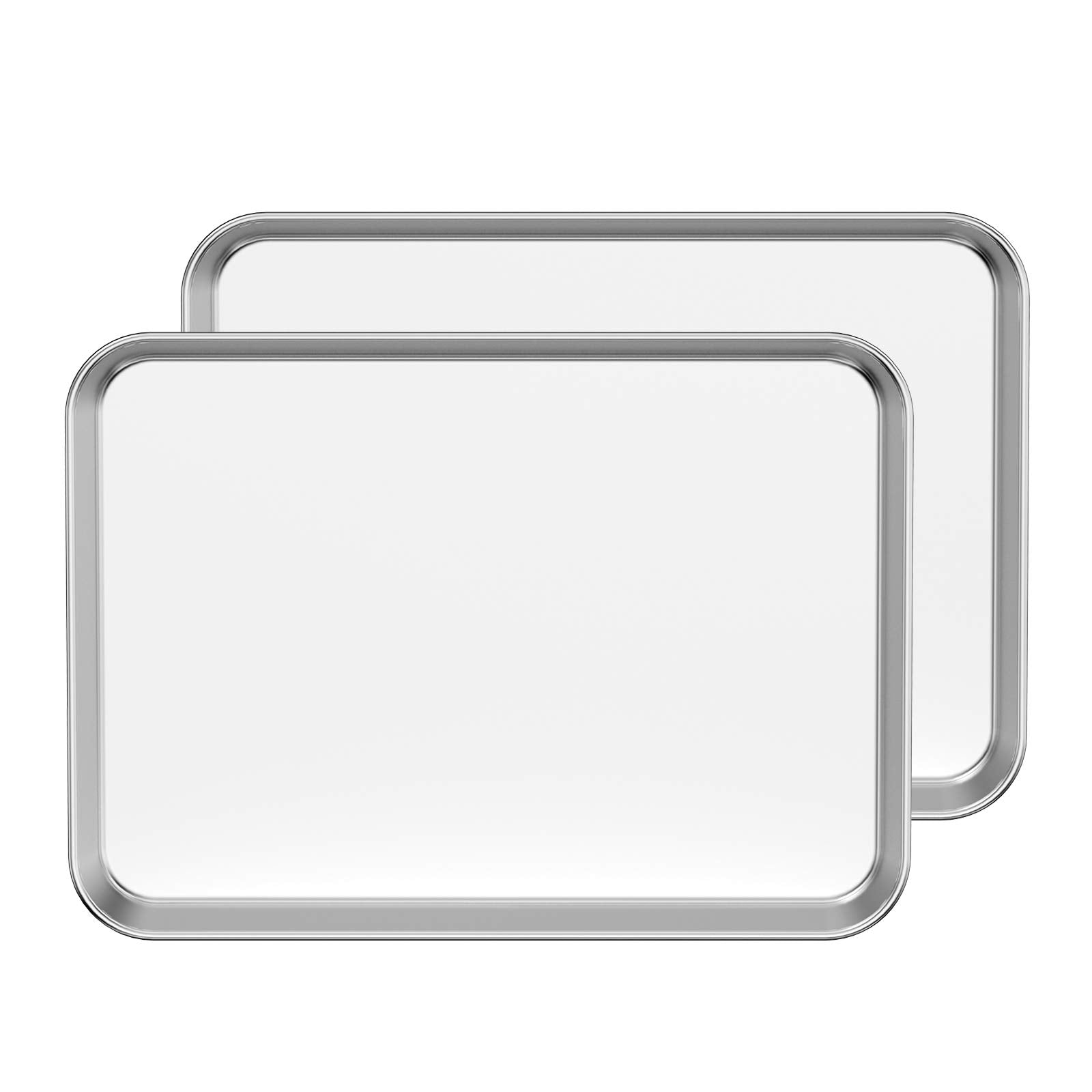Bastwe Baking Sheet Set Of 2, Stainless Steel 2-Piece Cookie Sheet, Toaster Oven Baking Pan Set, Rectangle Size 16 X 12 X 1 Inch