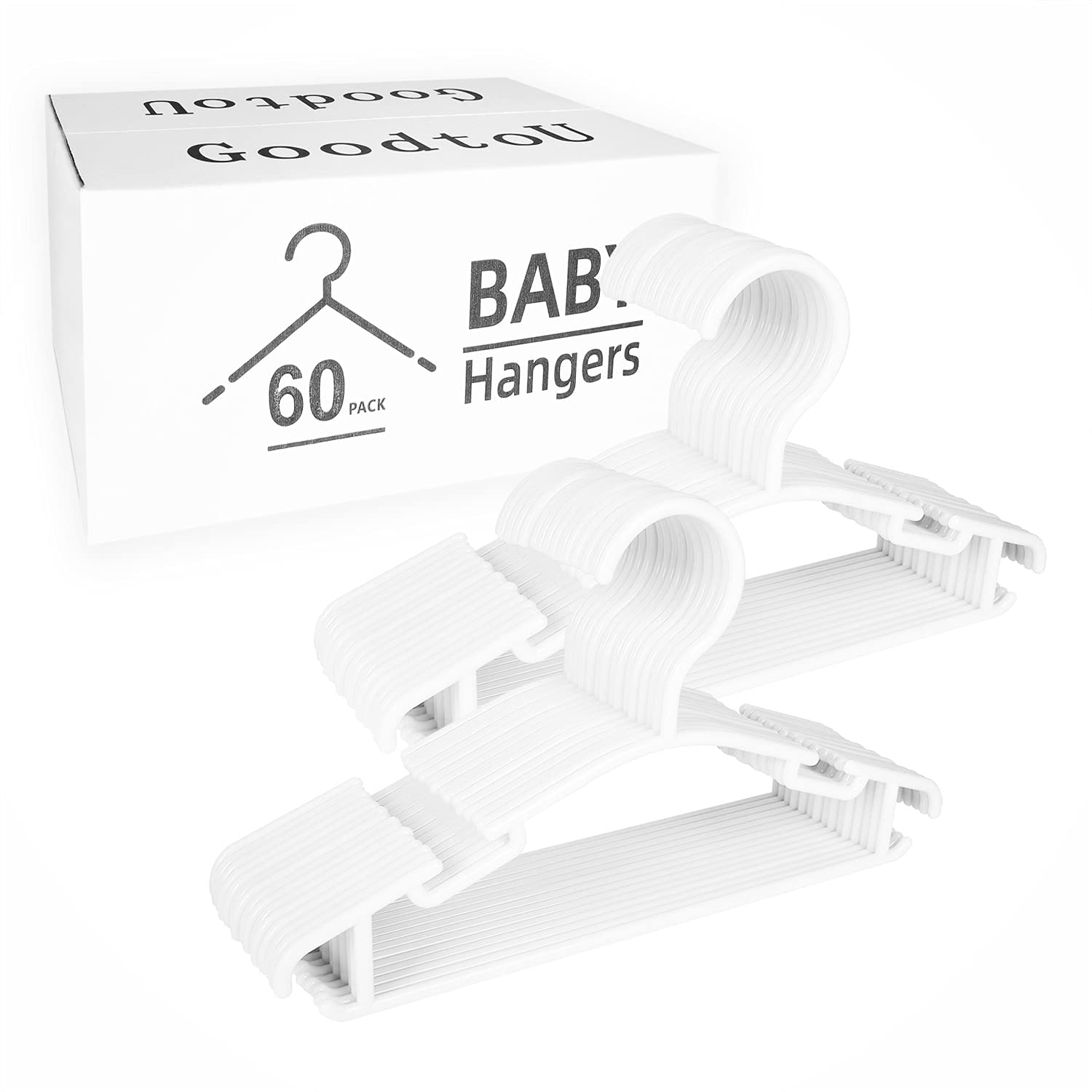 Goodtou Plastic Kids Hangers, 60 Pack, White, Lightweight, Suitable For 0-6 Years, Holds Clothes And Organizes Closets