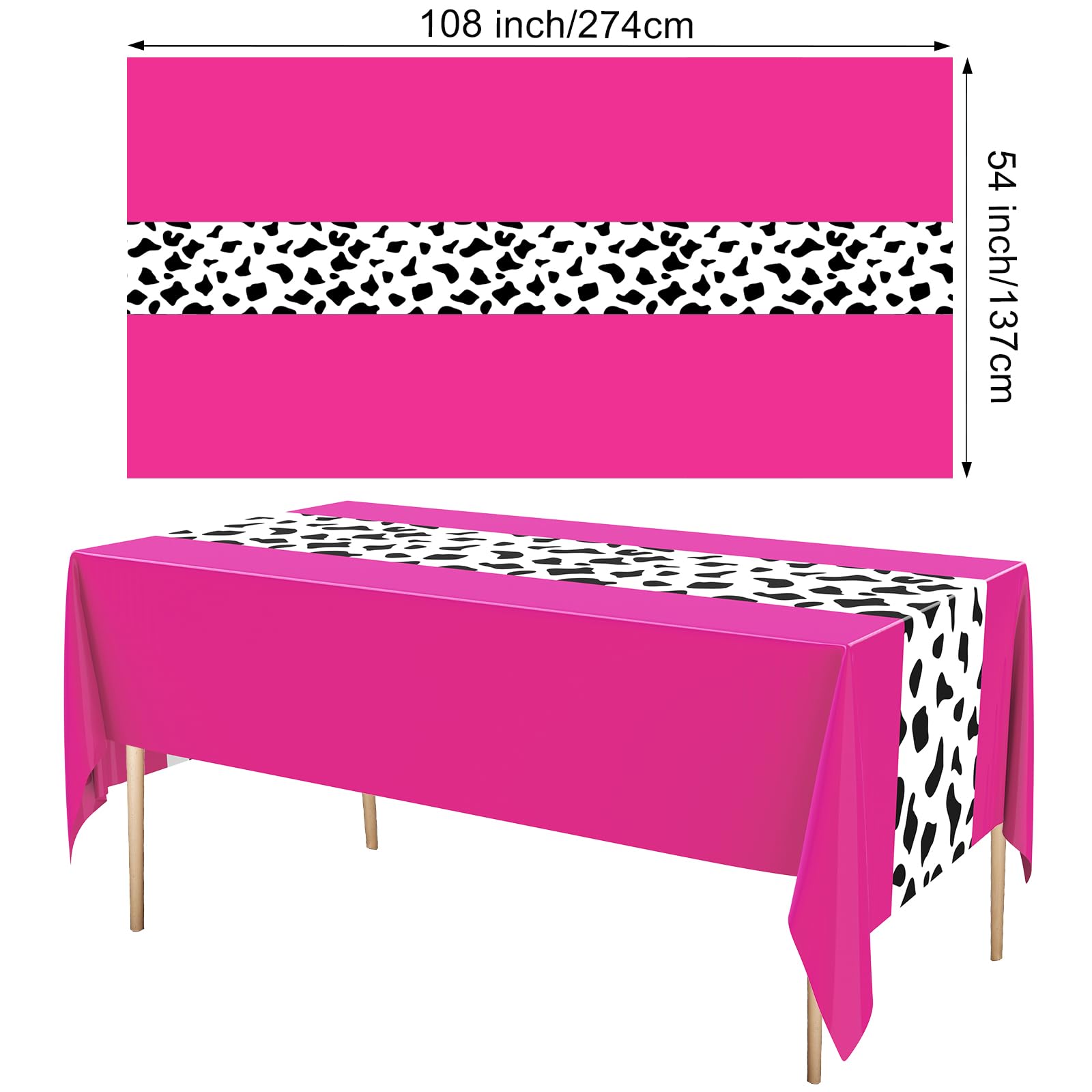 Remagr 8 Pcs 54 x 108 Inch Cow Print Tablecloth Party Decor Western Table Runner Cowboy Cowgirl Plastic Rustic Disco Table Cover