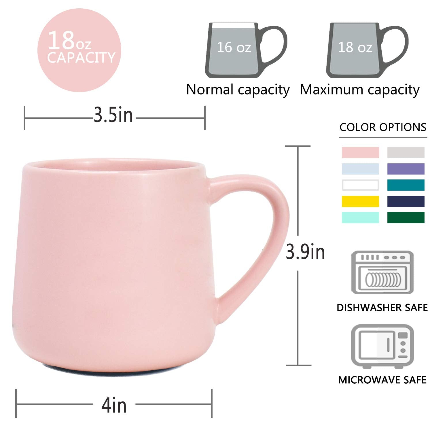Bosmarlin Glossy Ceramic Coffee Mugs Set Of 2, Tea Cup For Office And Home, 18 Oz, Suitable For Dishwasher And Microwave(Pink, 2