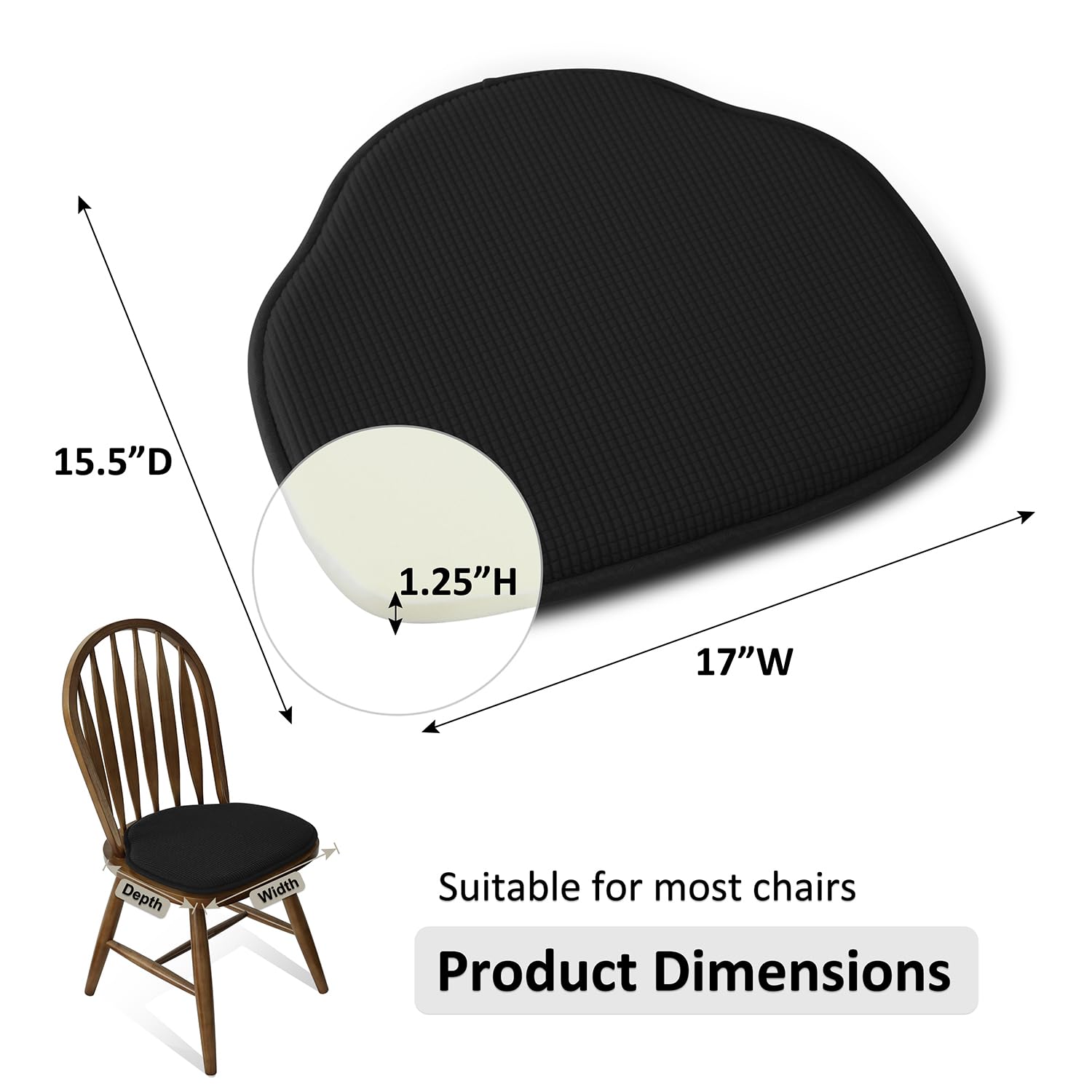 Shinnwa Black Seat Cushions For Kitchen Chairs Non Slip Windsor Chair Cushions Farmhouse Chair Pads For Dining Room Chairs With