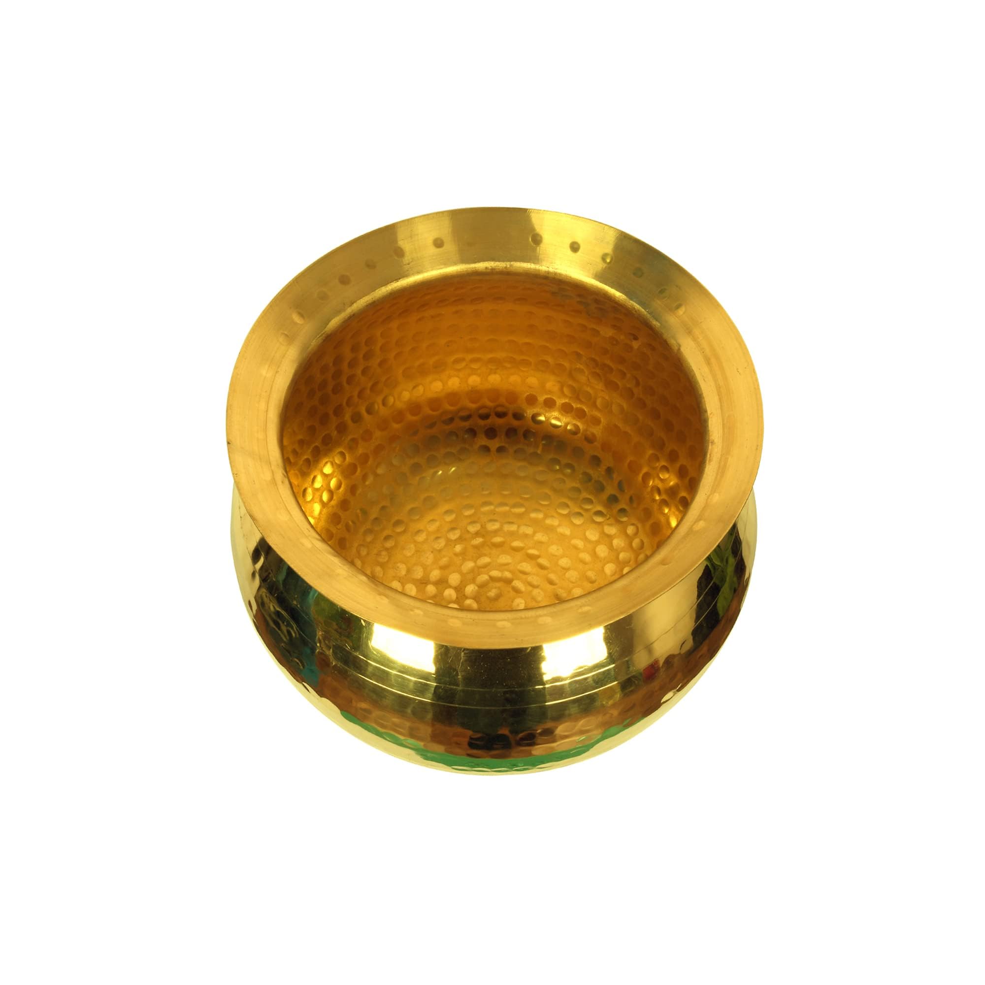 Hokoya Small Brass Handi For Cooking (2 Litre Water Capacity) | Mirror Finish Bowl | Light Weight Brass Cookware | Utensils For 