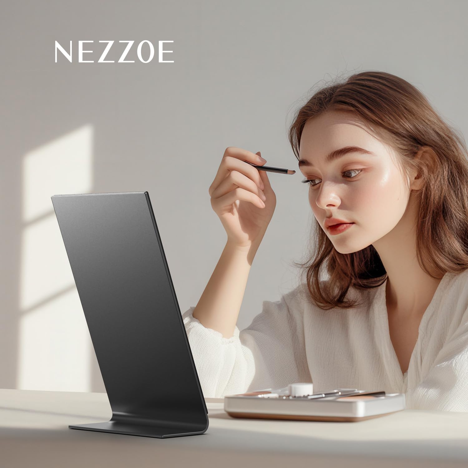 Nezzoe Rectangular Makeup Mirror For Desk, 12 Inch Aluminum Table Mirror, Counter Mirror, Vanity Mirror For Bedroom, Bathroom, D