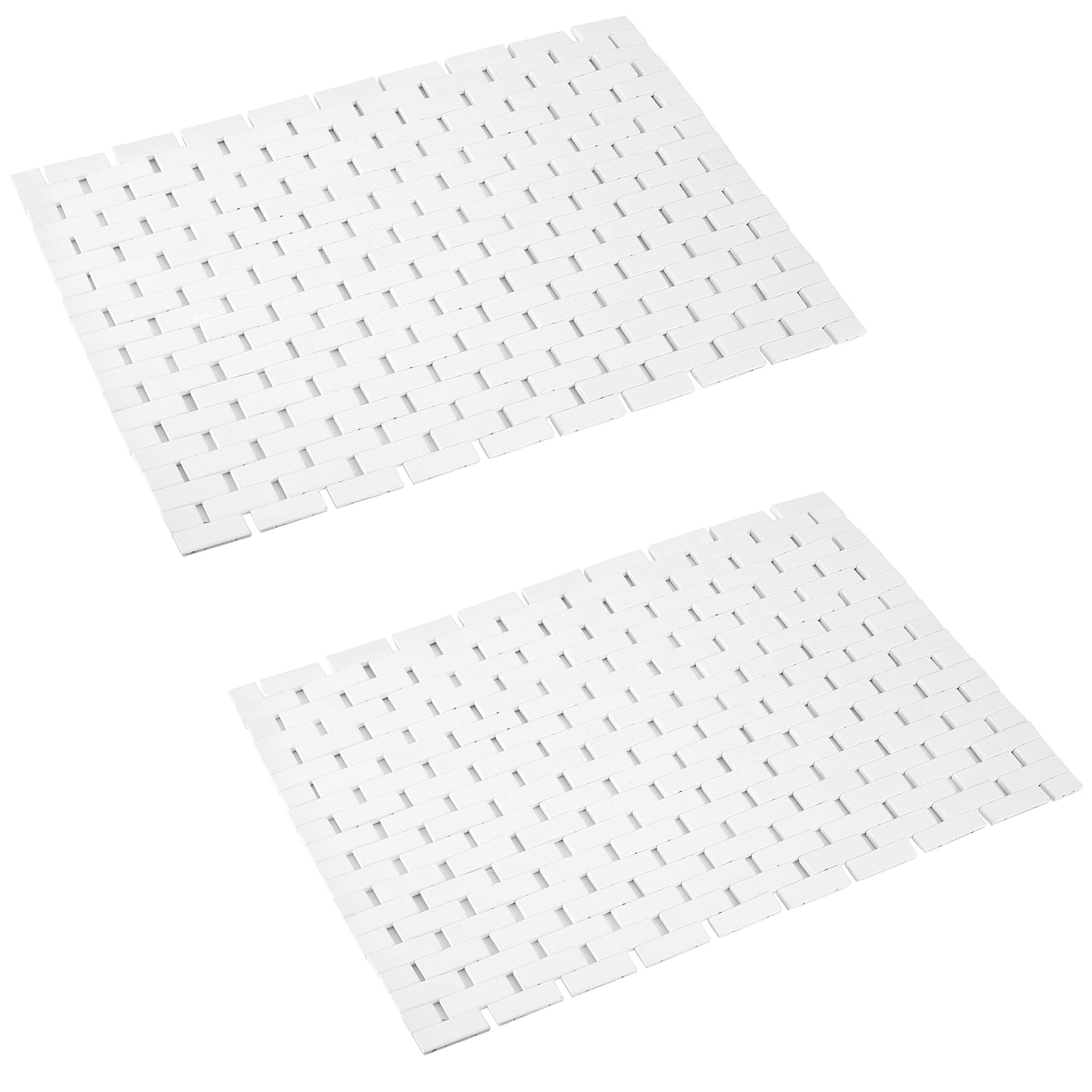 Bamboo Bath Mat Bathroom Rugs Floor Wood Shower Bathtub Waterproof Non Slip White Accessories 16X24 Inch Easy To Clean, 2 Pcs