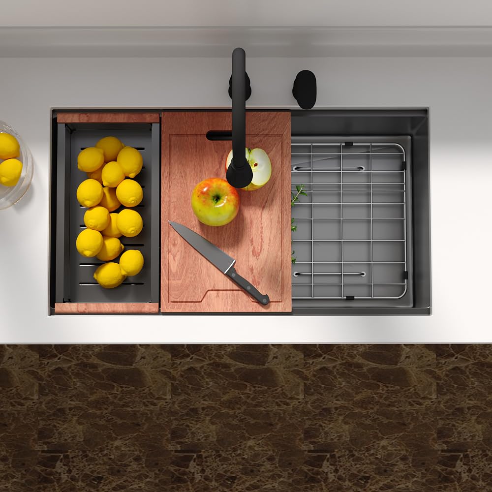 30 Undermount Kitchen Sink Black Stainless Steel - Lordear 30X19 Kitchen Sink Undermount Gunmetal Black Workstation 16 Gauge Sta