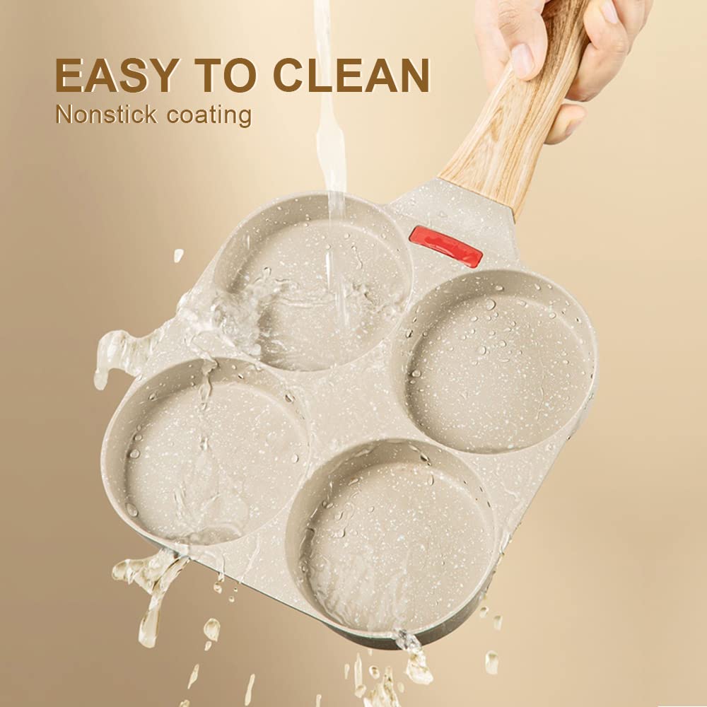 Bobikuke Egg Pan Egg Frying Pan, Fried Egg Pan Nonstick 4 Cups Pancake Pan Aluminium Alloy Cooker For Breakfast, Induction Compa