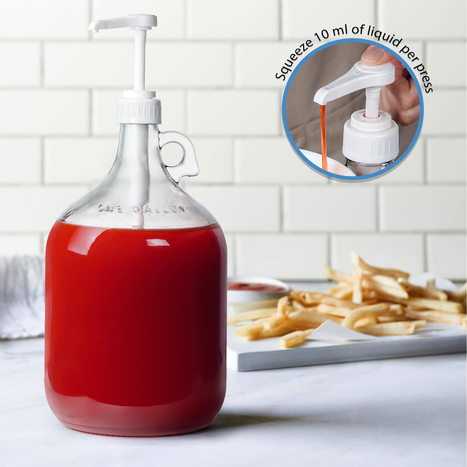 2 Pack Gallon Glass Pump Bottle Dispensers With 3 Pumps And 2 Airtight Lids, Laundry Soap Dispensers With 1 Funnel, Liquid Laund