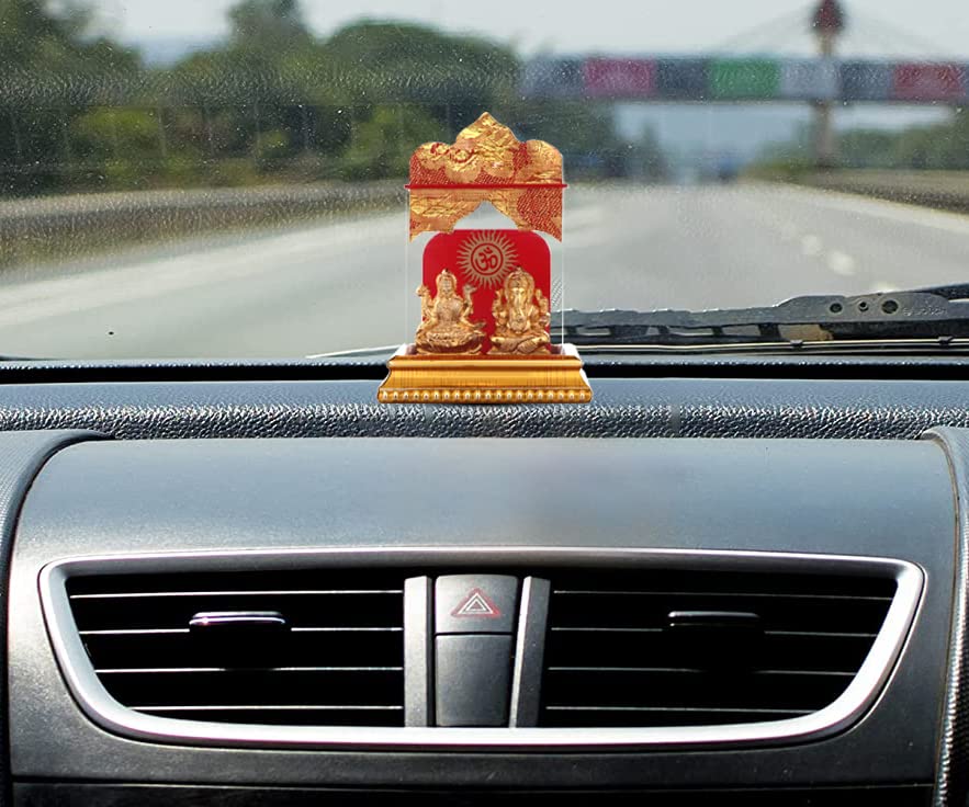 Awesoome Craft Goddess Laxmi And Ganesh Idol Status Murti Acrylic Idol Golden Polish For Home Temple Ofice & Car Dashboard (Gold