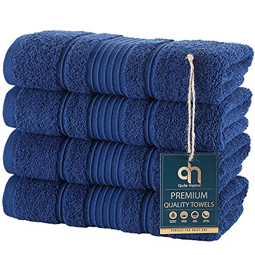 Qute Home 4-Piece Hand Towels Set, 100% Turkish Cotton Premium Quality Towels For Bathroom, Quick Dry Soft And Absorbent Turkish