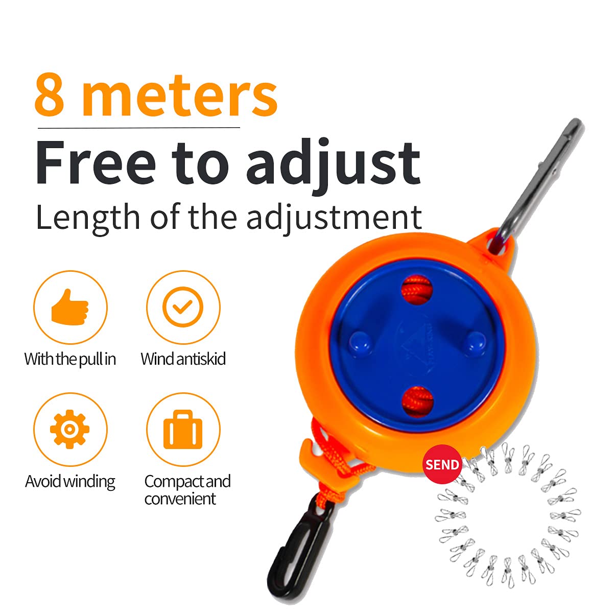 Portable Travel Clothesline Cord, Adjustable 26Ft Camping Clothes Line, Laundry Drying Rope For Hotel Trip,Camping,Backyard,Outd