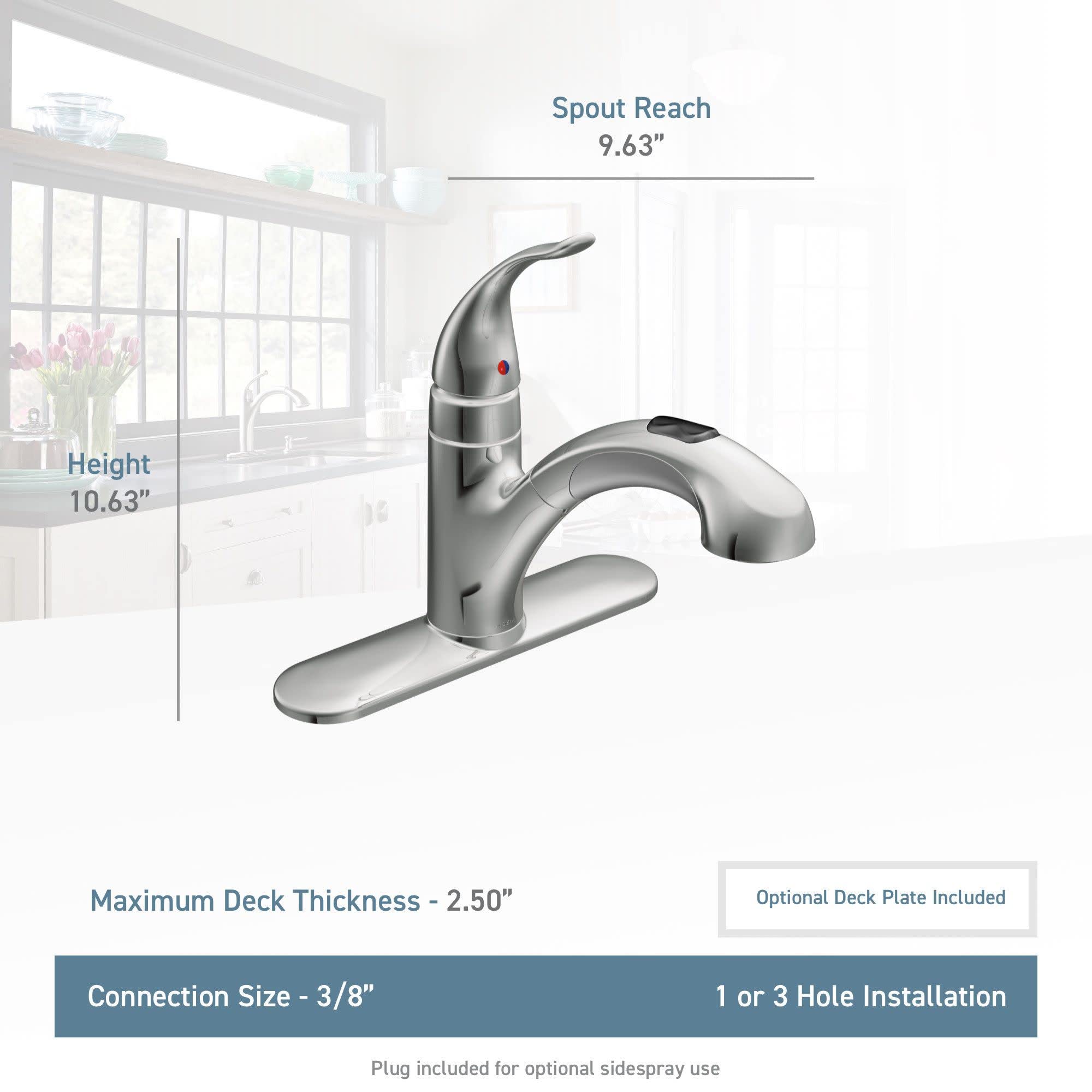 Moen Integra Spot Resist Stainless One-Handle Pullout Kitchen Or Laundry Faucet Featuring Power Clean With Optional Deckplate, 6