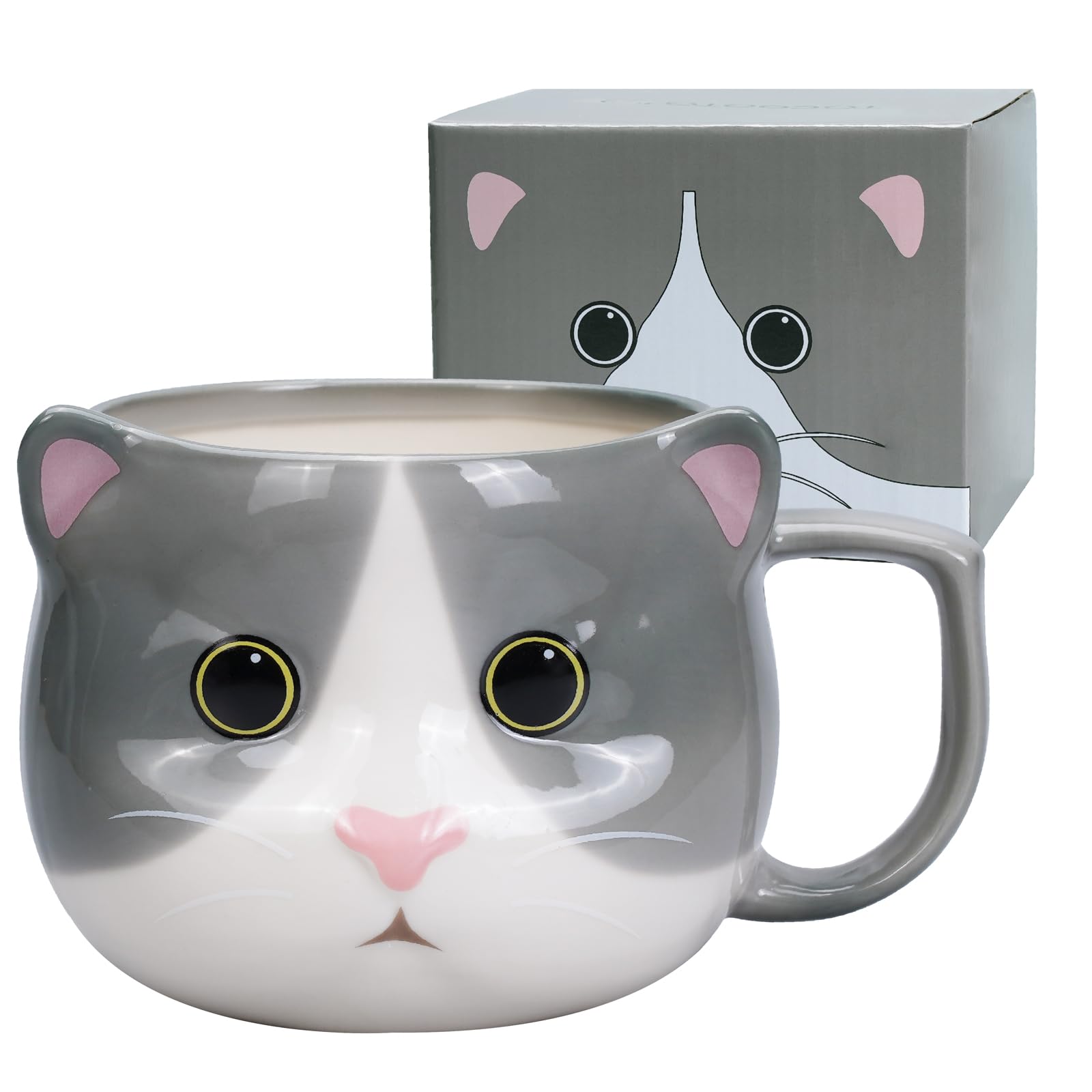 ToCooTo Cat Mug 14 oz Cute Ceramic Coffee Mug 3D Porcelain Tea Mug for Women Kawaii Cup Cat Gifts for Cat Lovers Christmas Gifts