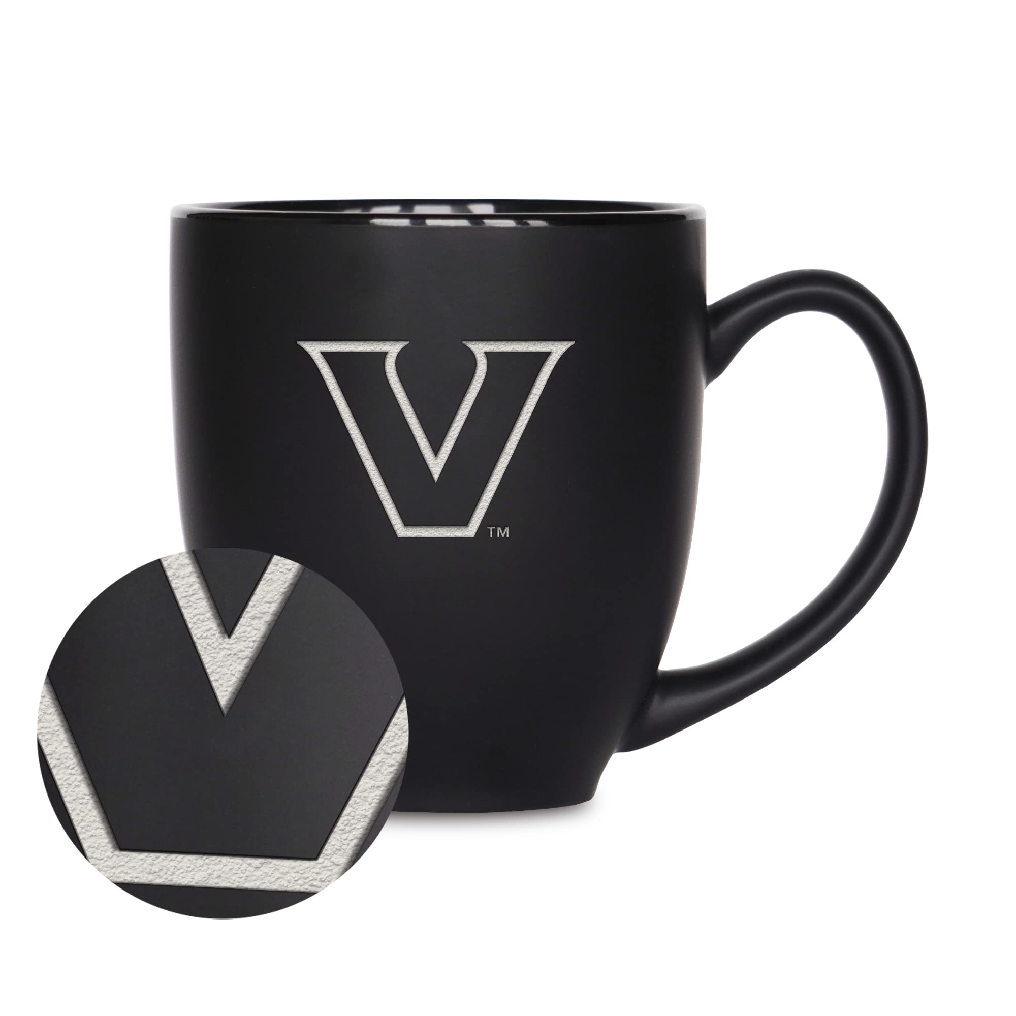 Rico Industries NCAA Vanderbilt Commodores Main 15oz Laser Engraved Matte Black Ceramic Bistro Mug - For Hot or Cold Drinks