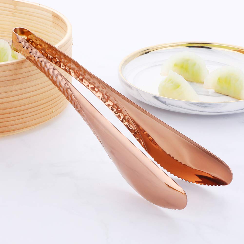Bisda Stainless Steel Kitchen Food Clamp Serving Tongs For Cooking,Toast Bread,Salad,Barbecue,Grilling,Baking,Frying(Rose Gold)
