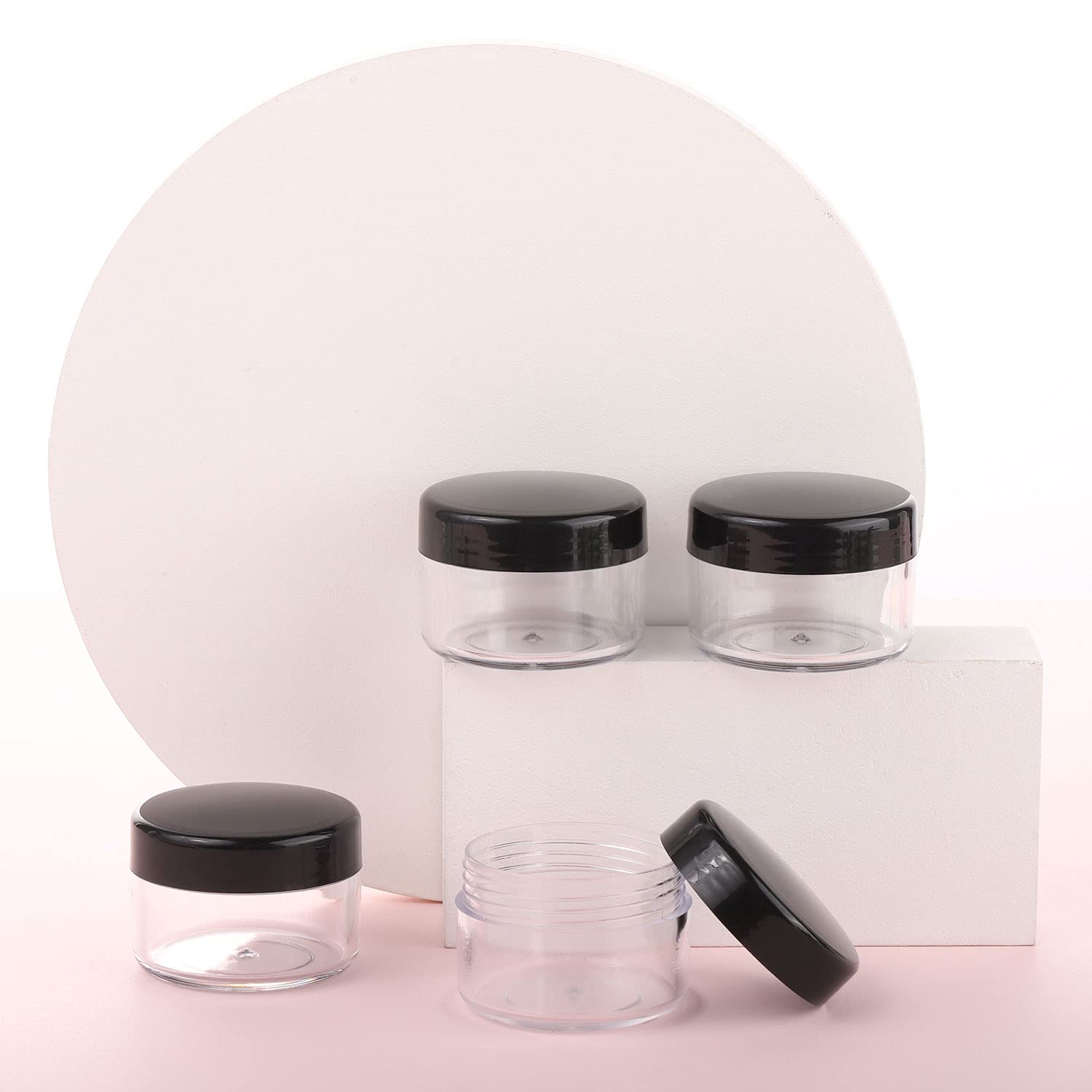 100 Pieces Small Sample Containers Makeup Jars 15 Gram Cosmetic Containers With Lids Plastic Jars Black Traveling Jars Empty Bot