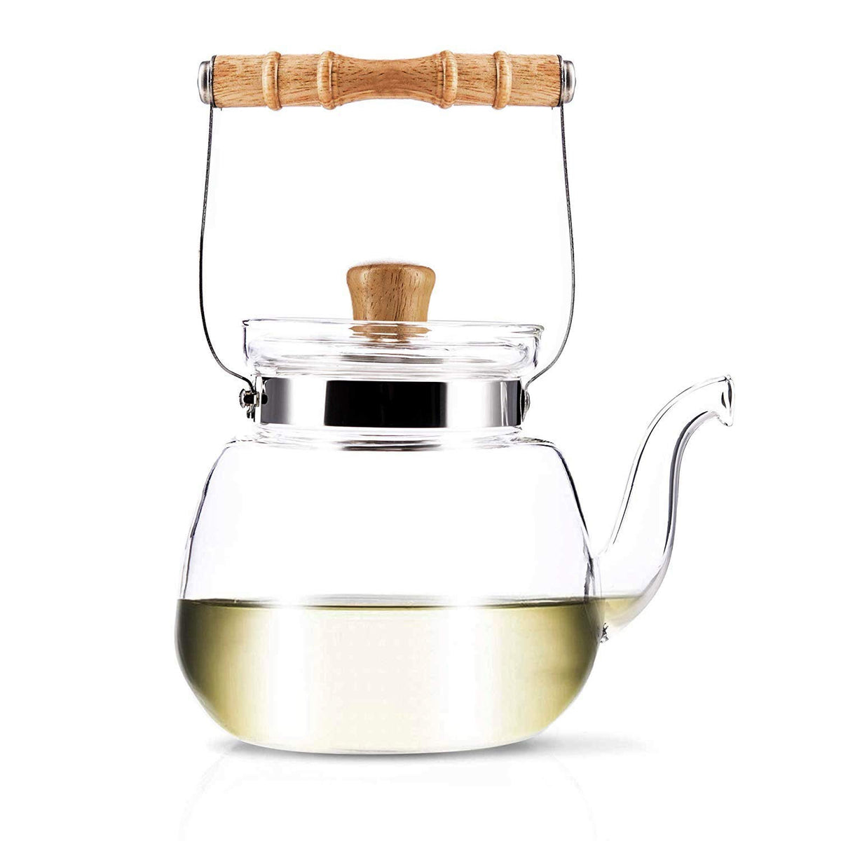 Yama Chinese Water Kettle 40 Oz, Borosilicate Glass Teapot With Bamboo Handle And Stainless Steel Heating Grid - Yama Glass, Han