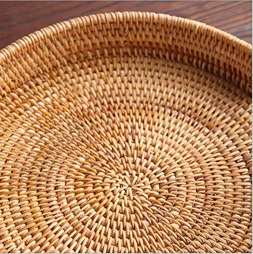 Rattan Round Serving Tray  Hand Woven Serving Basket with Cut - Out Handles  Wicker Fruit/Bread Serving Basket  11.8 inch