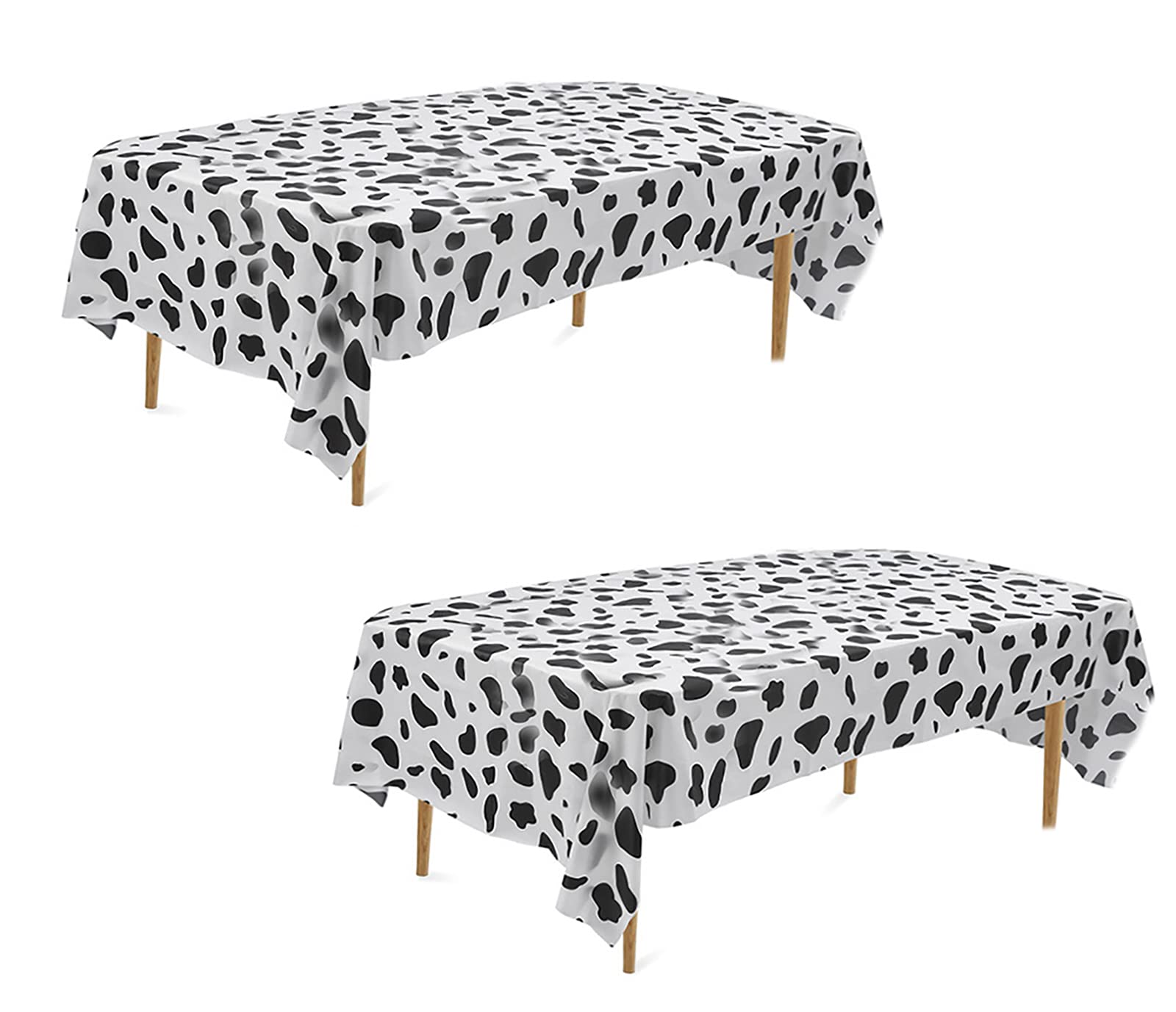 Yansanido 2 Pcs Disposable Black and White Cow Print Plastic Tablecloth, 108 Inch x 54 Inch Ractangle Tablecover, for Party, Dan