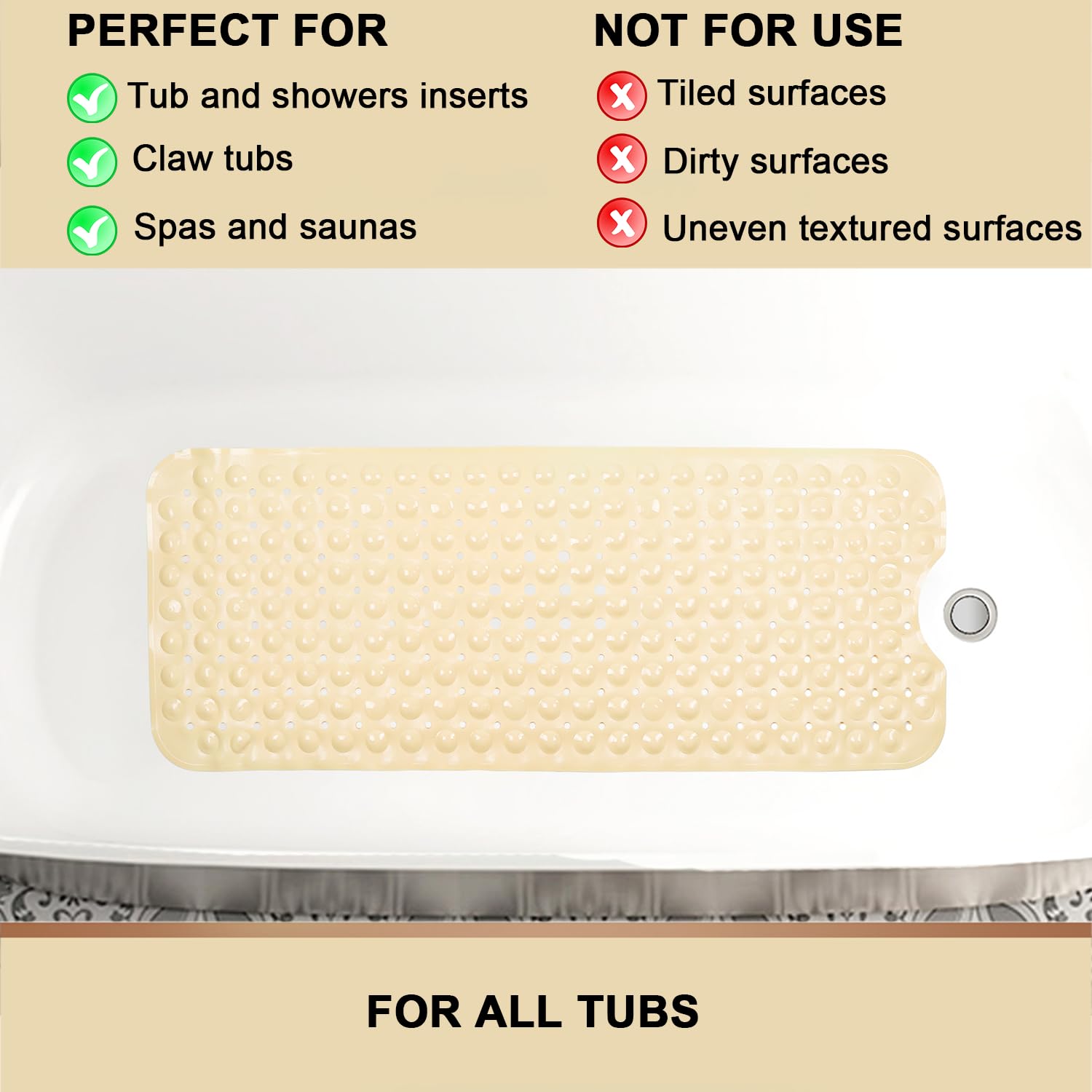 Sheepping Baby Bath Mat For Tub Non Slip Extra Long Cover Bathtub Mat For Toddler Kids 40 X 16 Inch - Eco Friendly Infant Bath T