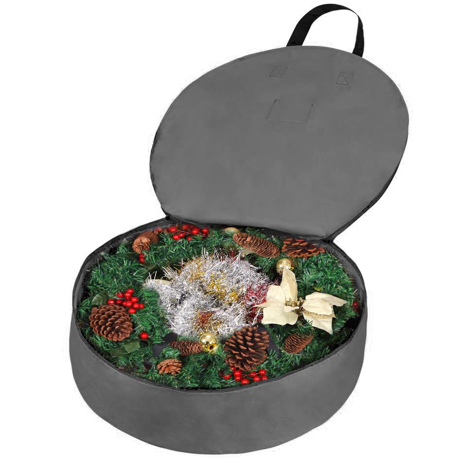 Primode Wreath Storage Bag 48''  Garland Wreaths Container with Handles Durable 600D Oxford Polyester Material Xmas Holiday Wreaths Storage Holder (Gray)