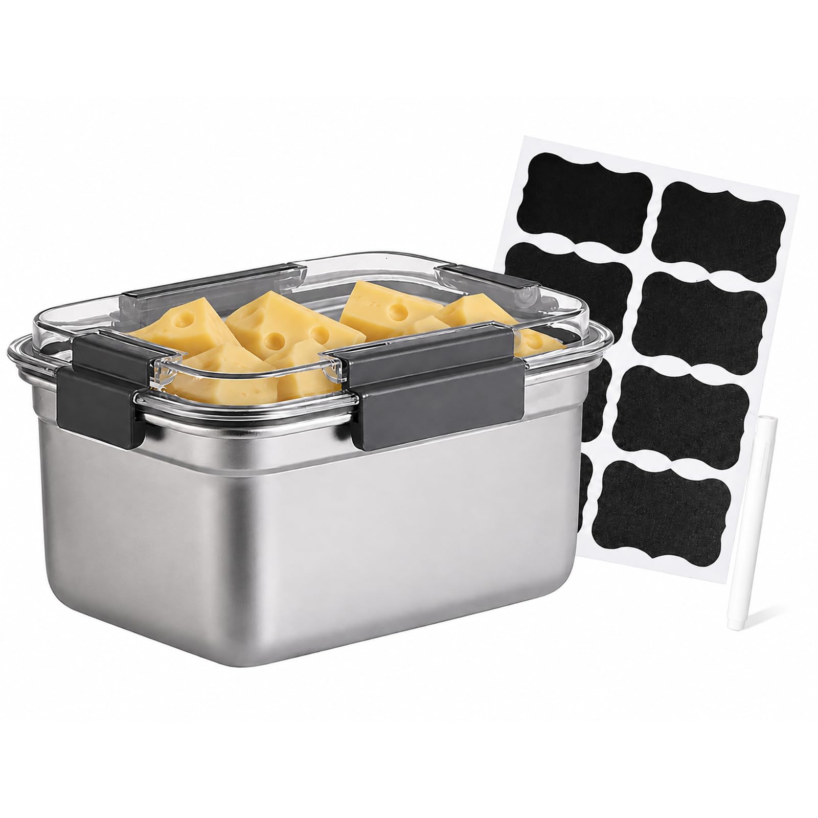 Cheese Container for Refrigerator, Stainless Steel Cheese Keeper with Airtight Lid, Deli Meat Saver for Sliced, Grated & Shredde