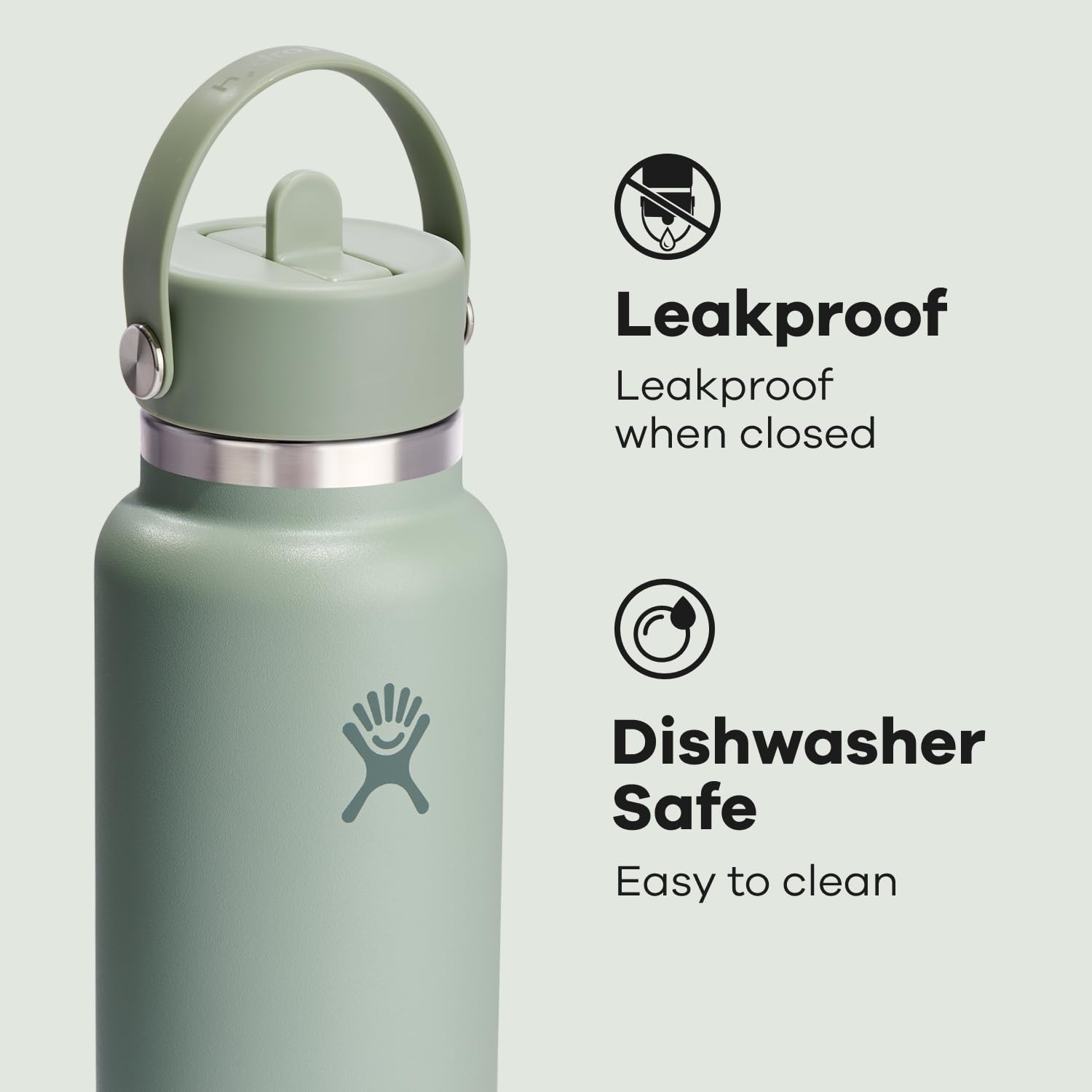 Hydro Flask Water Bottle - Insulated Stainless Steel - Wide Mouth Flex Straw Lid, Non Spill, Leakproof and Refillable in 32 Oz T